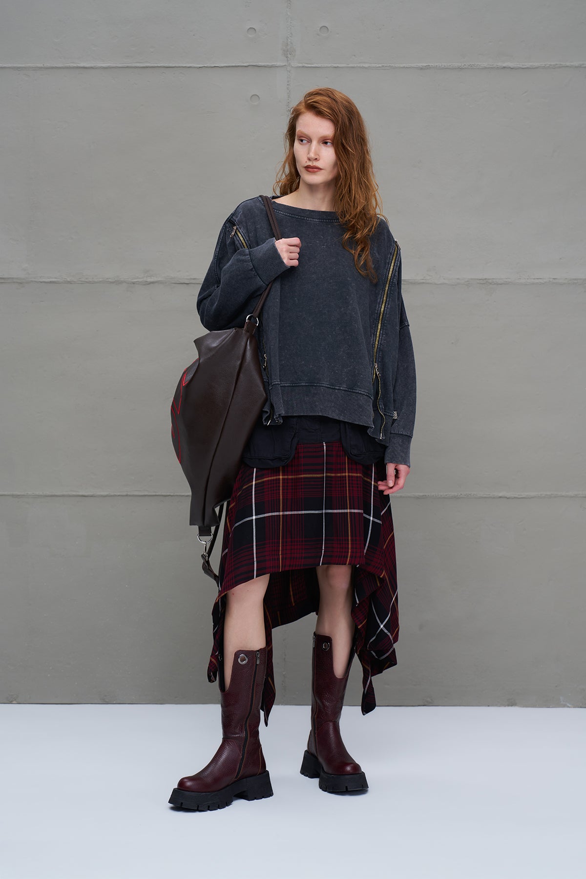 Antrasit Fermuarli Genis Kesim Sweatshirt 18005