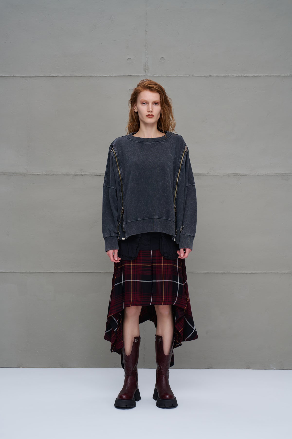 Antrasit Fermuarli Genis Kesim Sweatshirt 18005