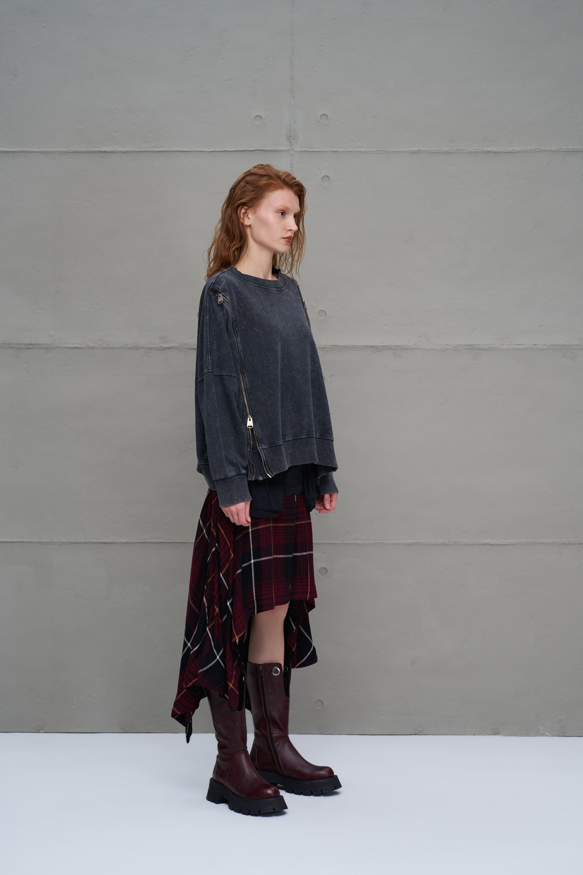 Antrasit Fermuarli Genis Kesim Sweatshirt 18005