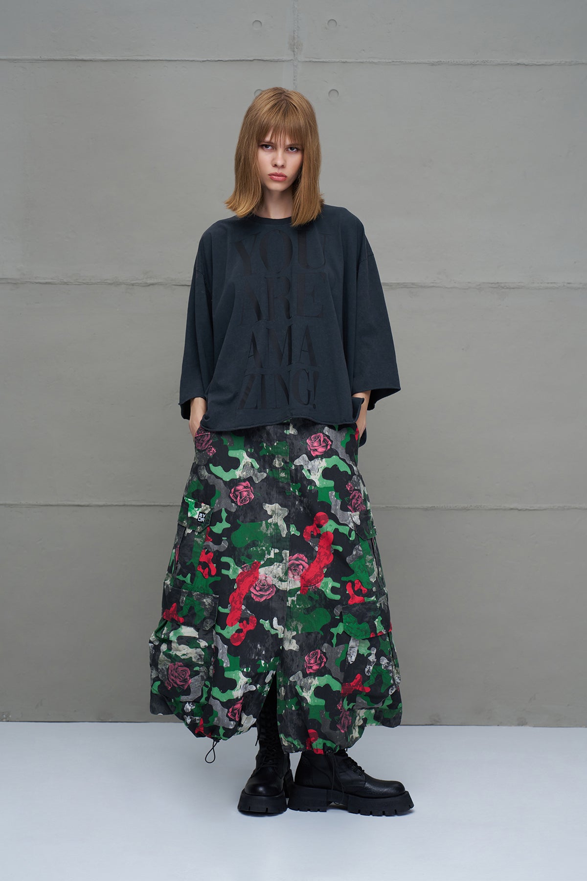 Siyah Sloganli Genis Kesim T-Shirt 18007