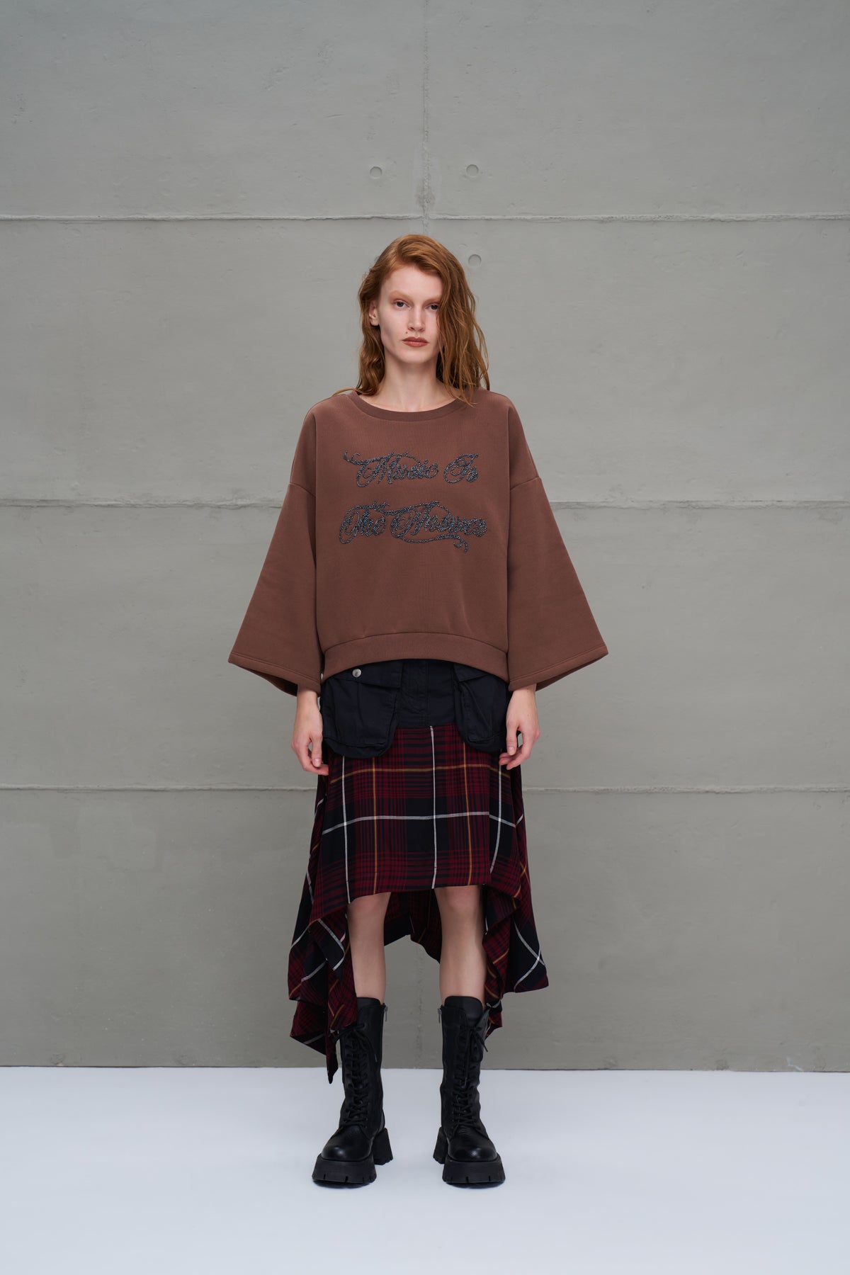 Kahverengi Bisiklet Yaka Oversize Sweatshirt 18018