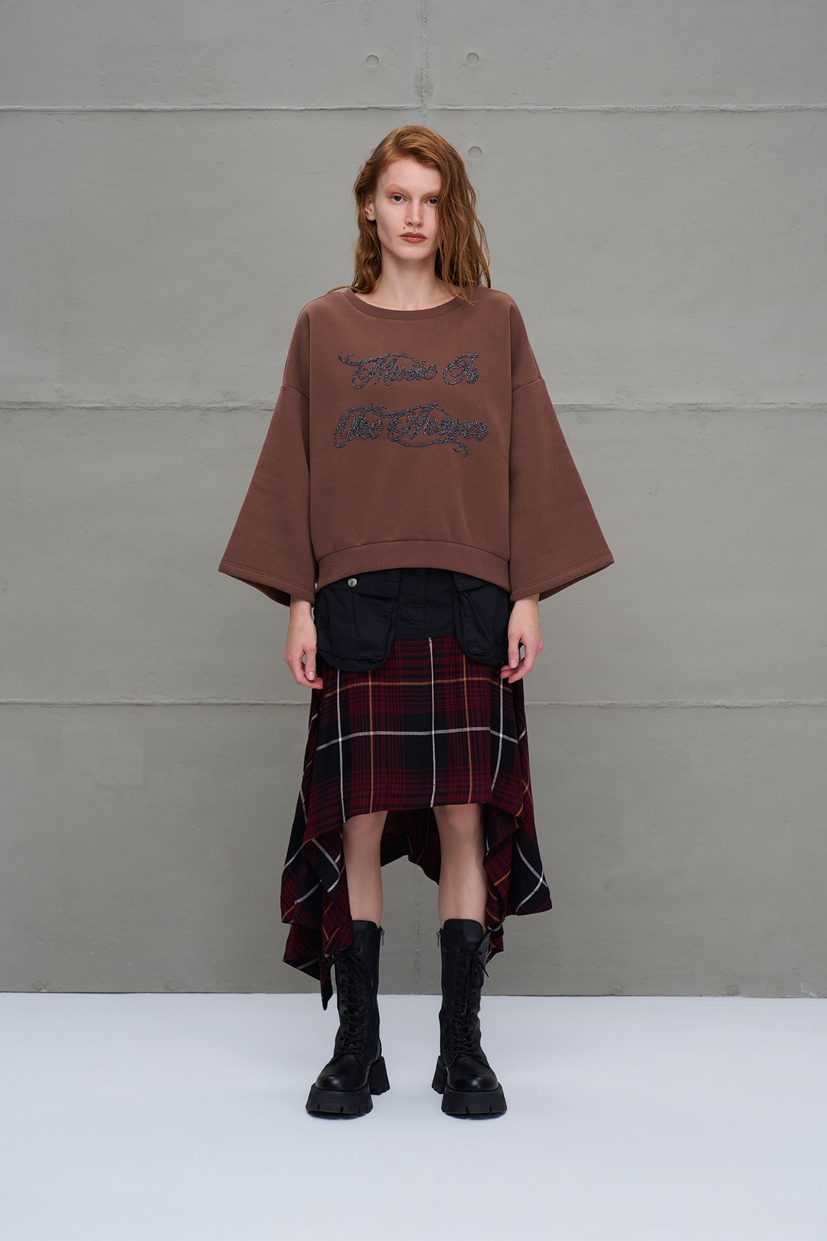 Kahverengi Bisiklet Yaka Oversize Sweatshirt 18018