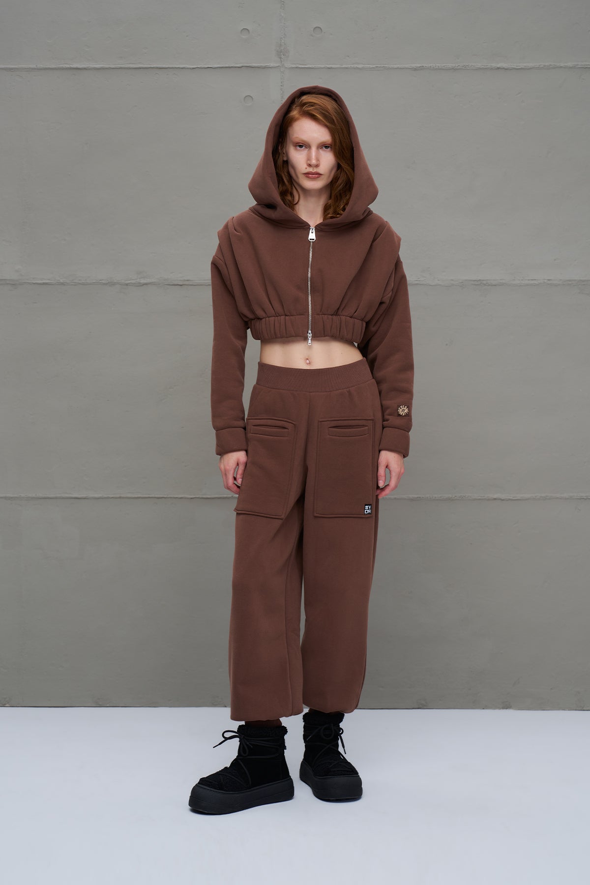 Kahverengi Fermuarli Crop Sweatshirt 18019