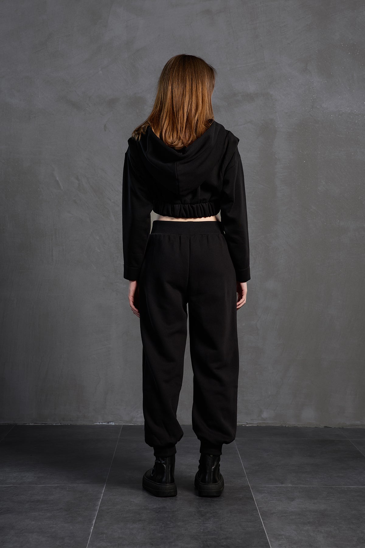 Siyah Fermuarli Crop Sweatshirt 18019