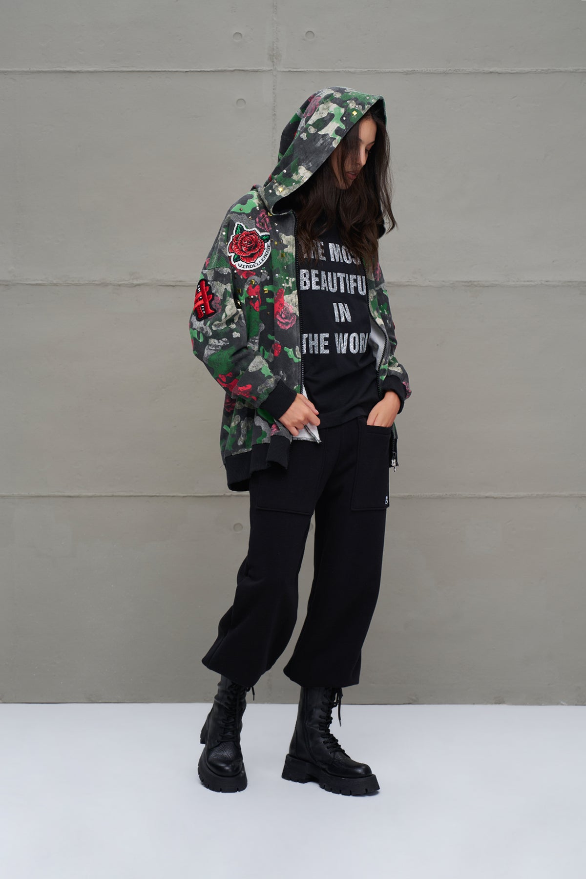 Camo Kamuflaj Desenli Oversize Kapüsonlu Sweatshirt 18026