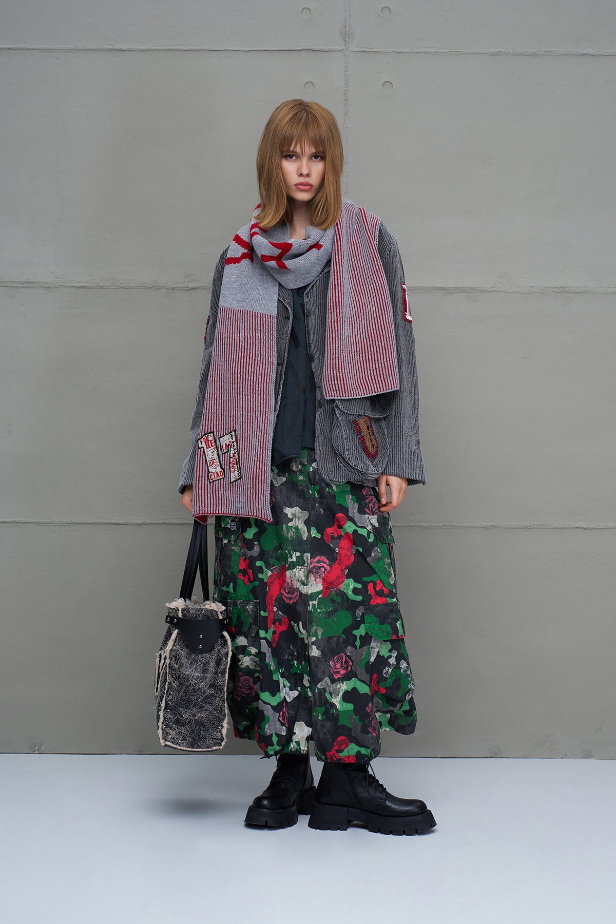 Camo Kamuflaj Desenli Oversize Midi Etek 18028