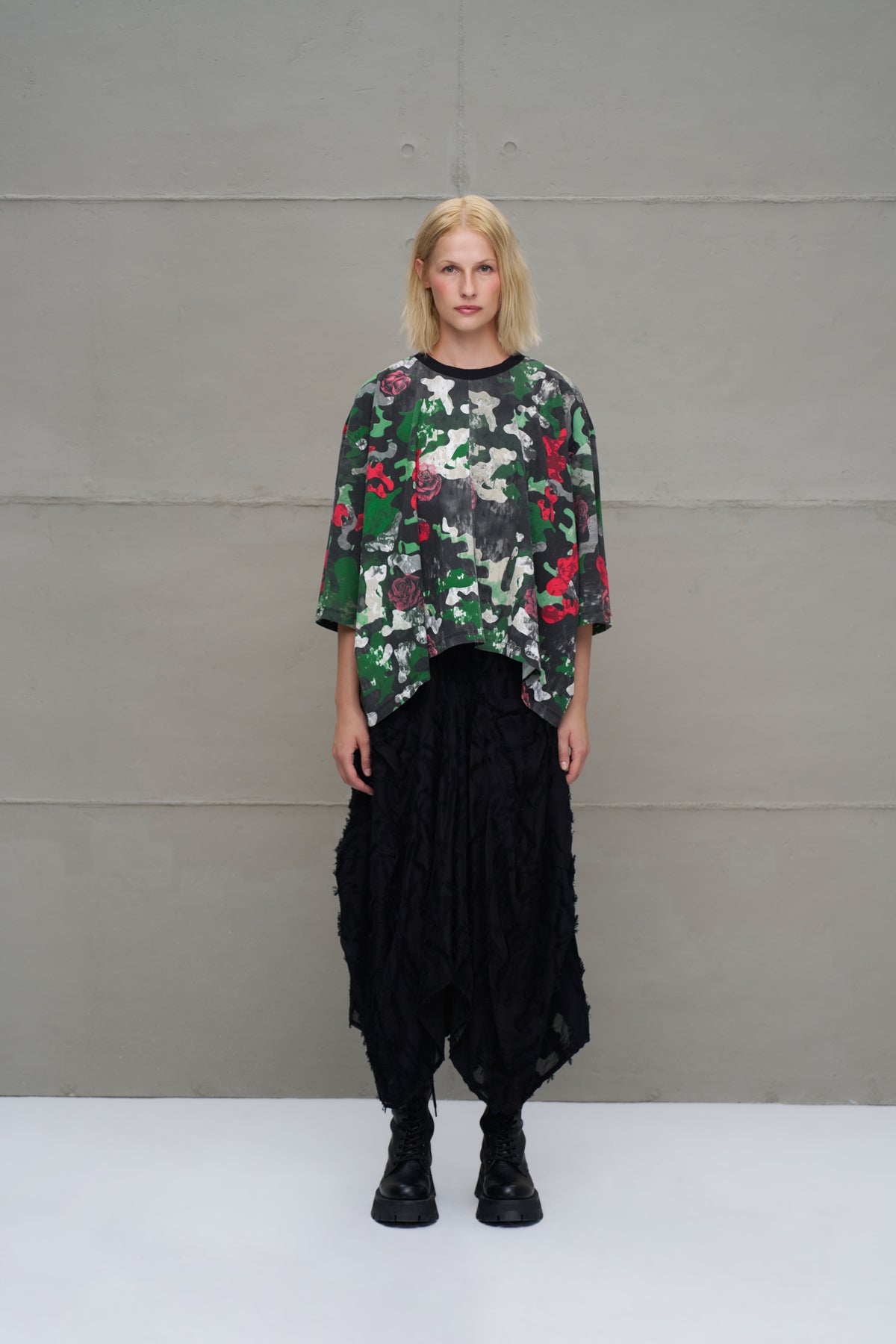Camo Kamuflaj Desenli Asimetrik Oversize T-Shirt 18029