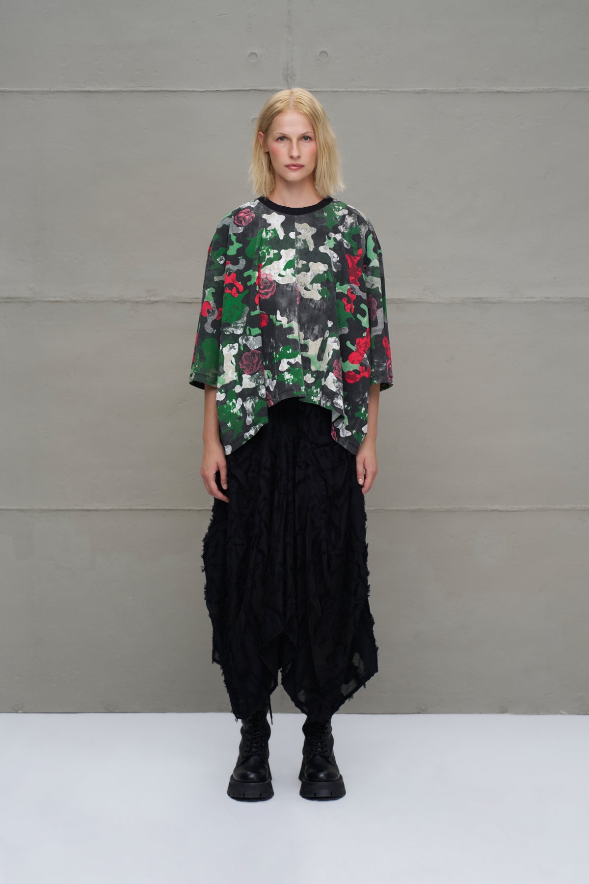 Camo Kamuflaj Desenli Asimetrik Oversize T-Shirt 18029