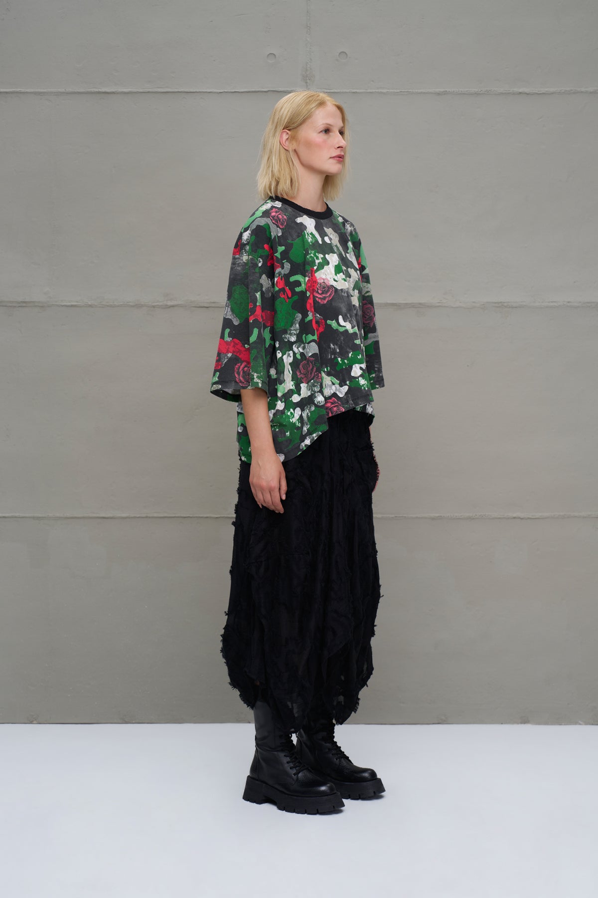 Camo Kamuflaj Desenli Asimetrik Oversize T-Shirt 18029