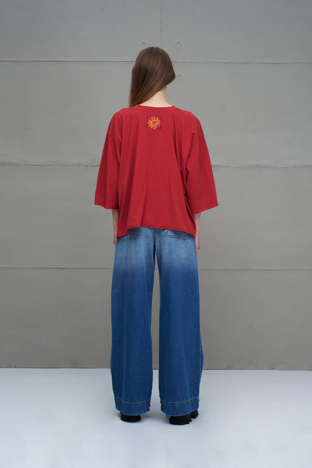 Bordo Sloganli Asimetrik Oversize T-Shirt 18035