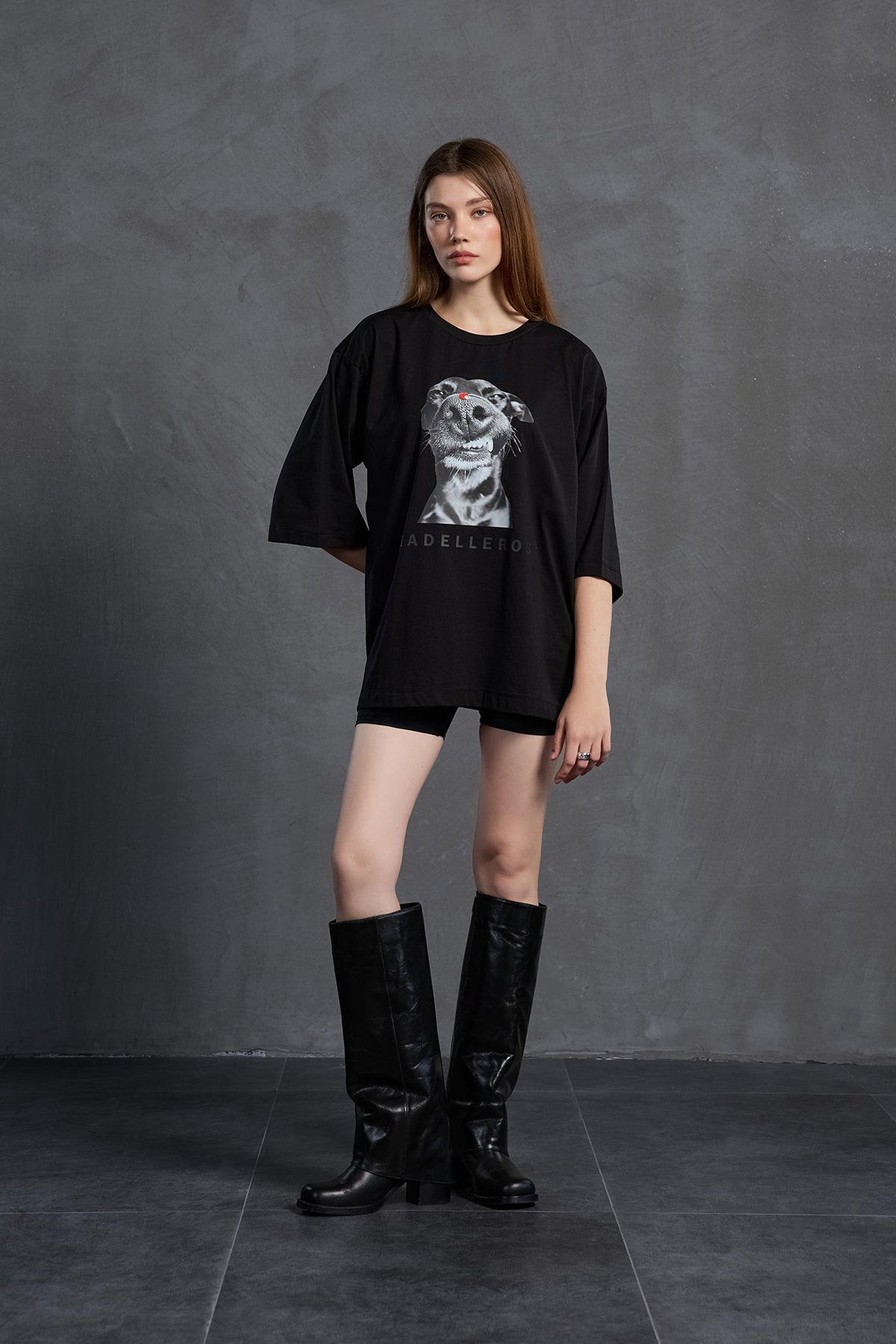 Siyah Baskili Oversize T-Shirt 18036