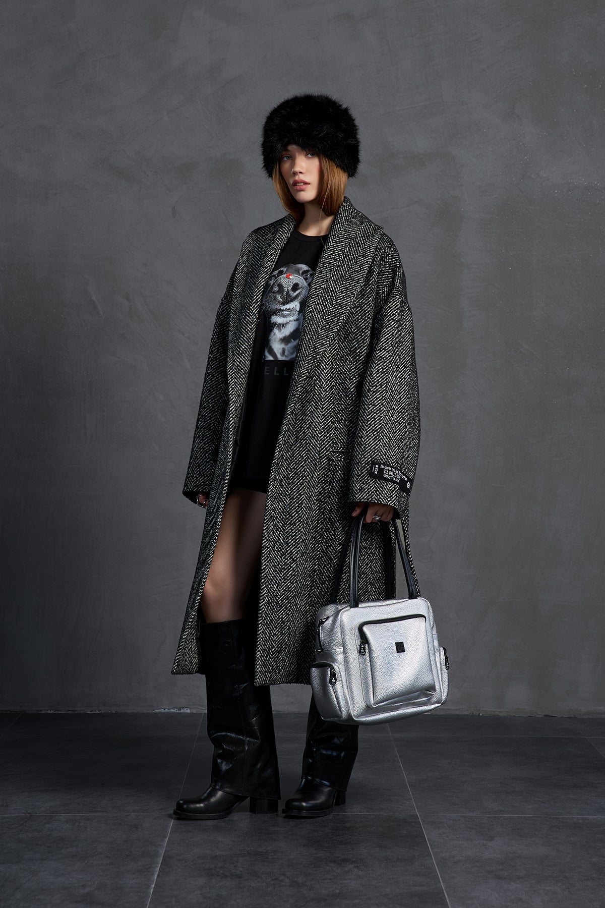 Siyah Baskili Oversize T-Shirt 18036