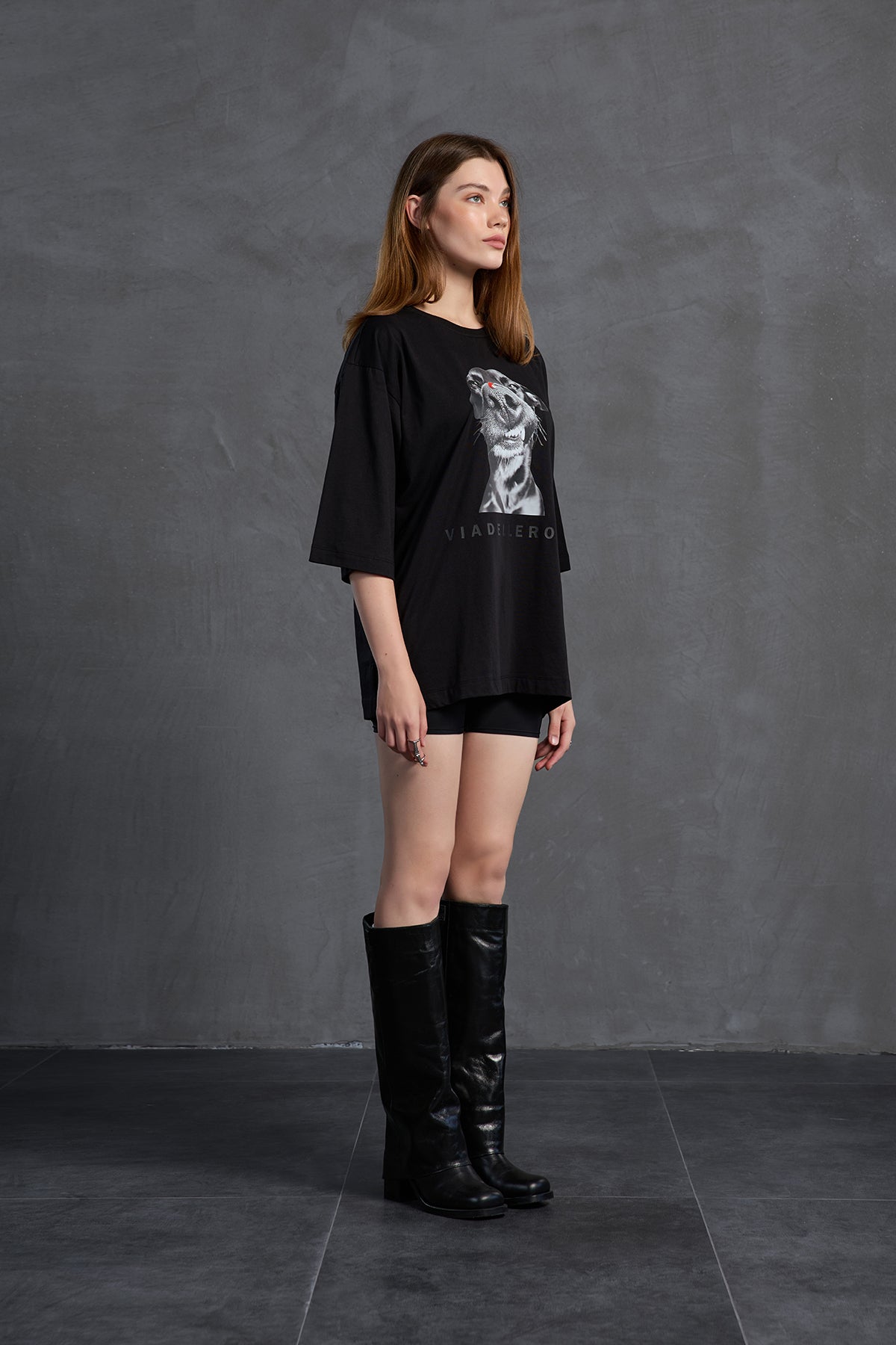 Siyah Baskili Oversize T-Shirt 18036