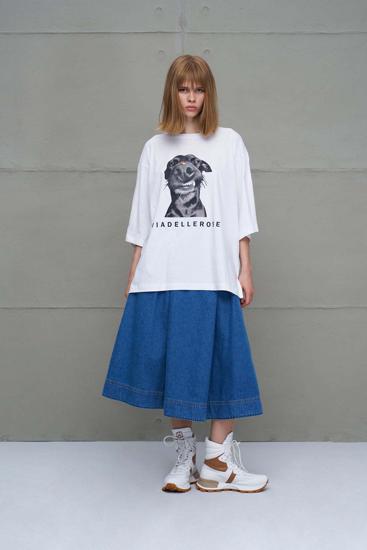 Beyaz Baskili Oversize T-Shirt 18036