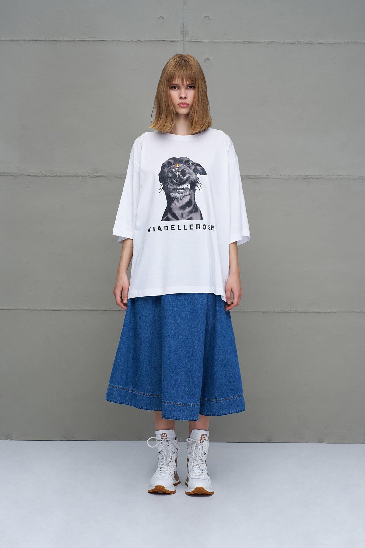 Beyaz Baskili Oversize T-Shirt 18036