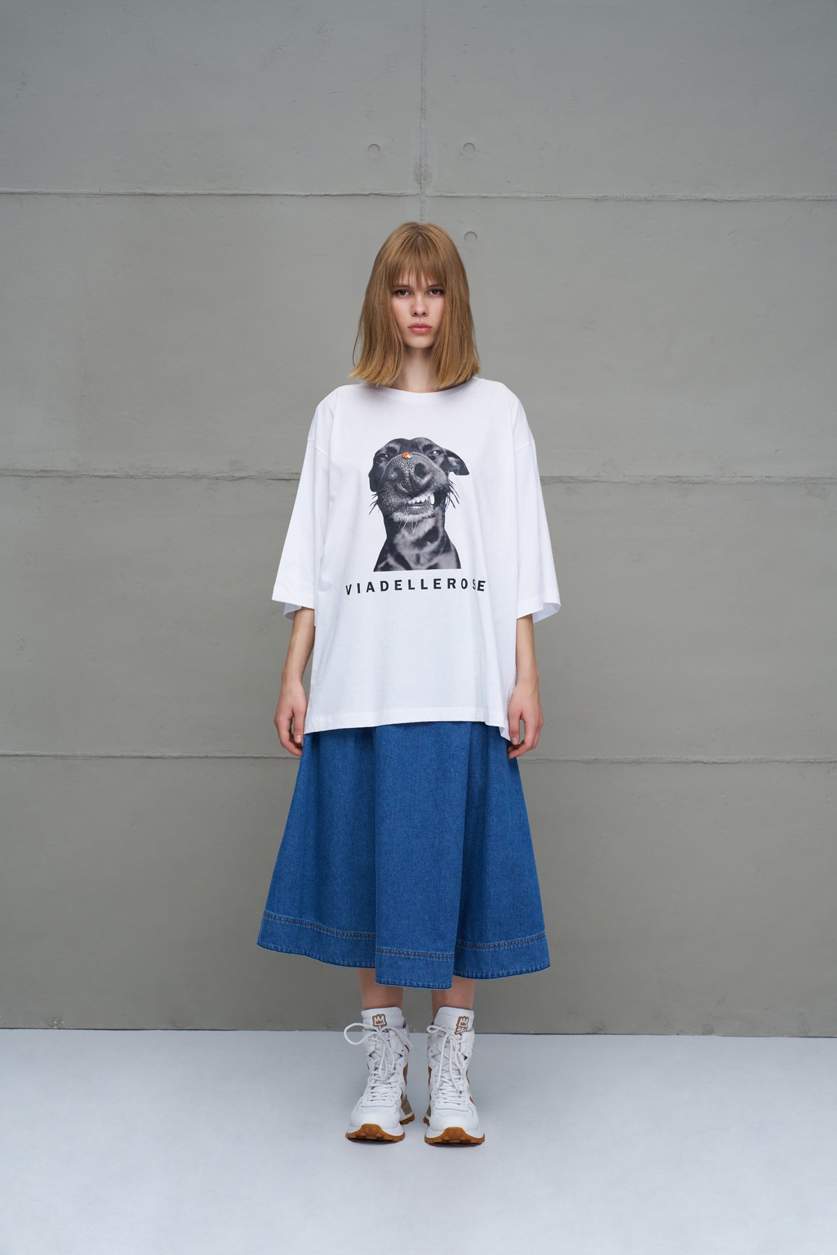 Beyaz Baskili Oversize T-Shirt 18036