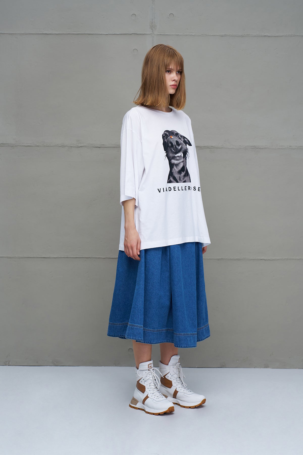 Beyaz Baskili Oversize T-Shirt 18036