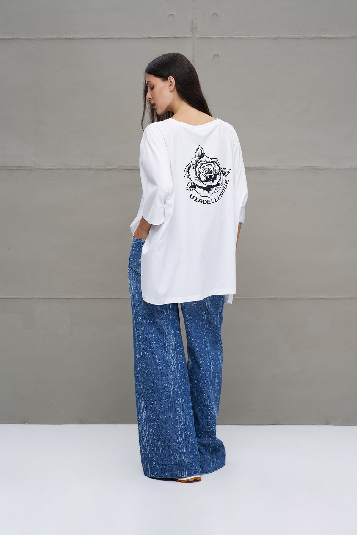 Beyaz Asimetrik Oversize T-Shirt 18037