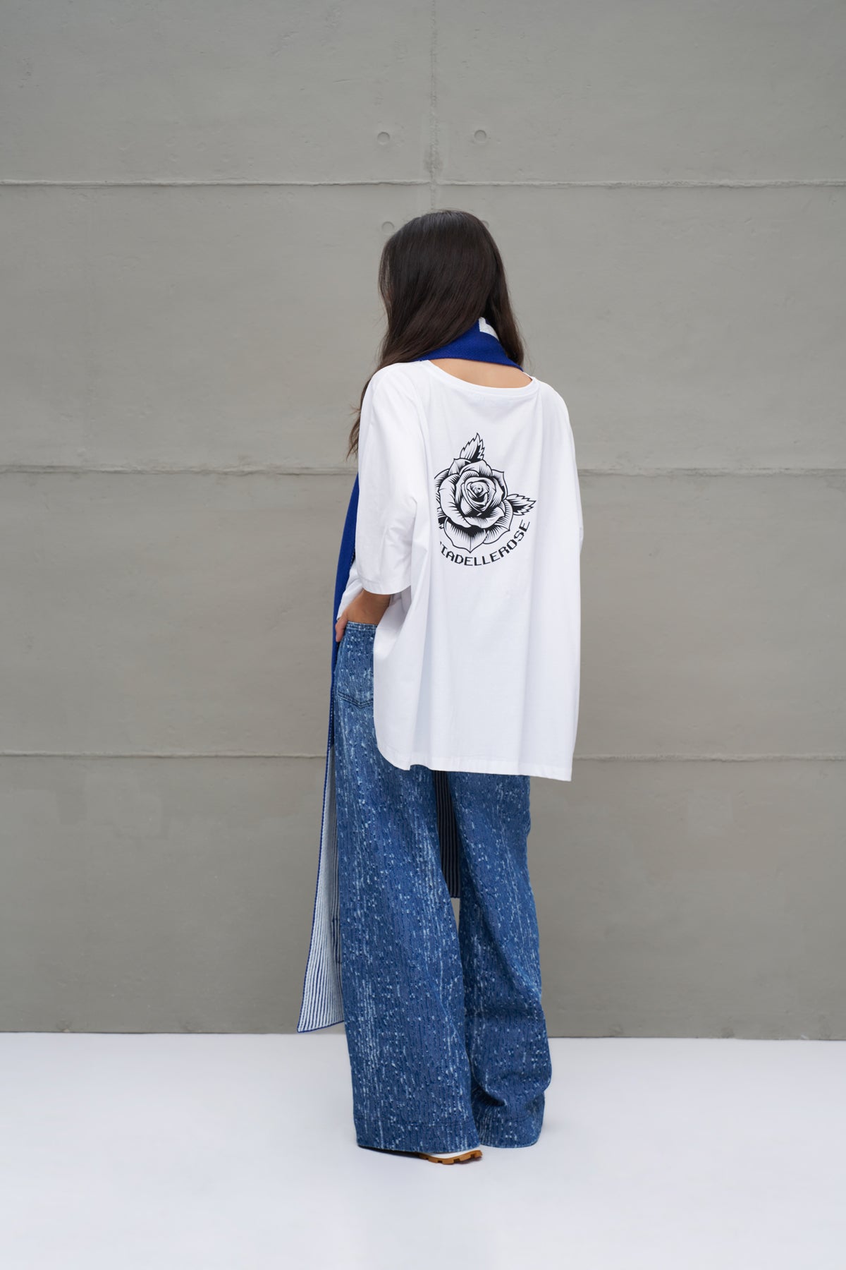 Beyaz Asimetrik Oversize T-Shirt 18037