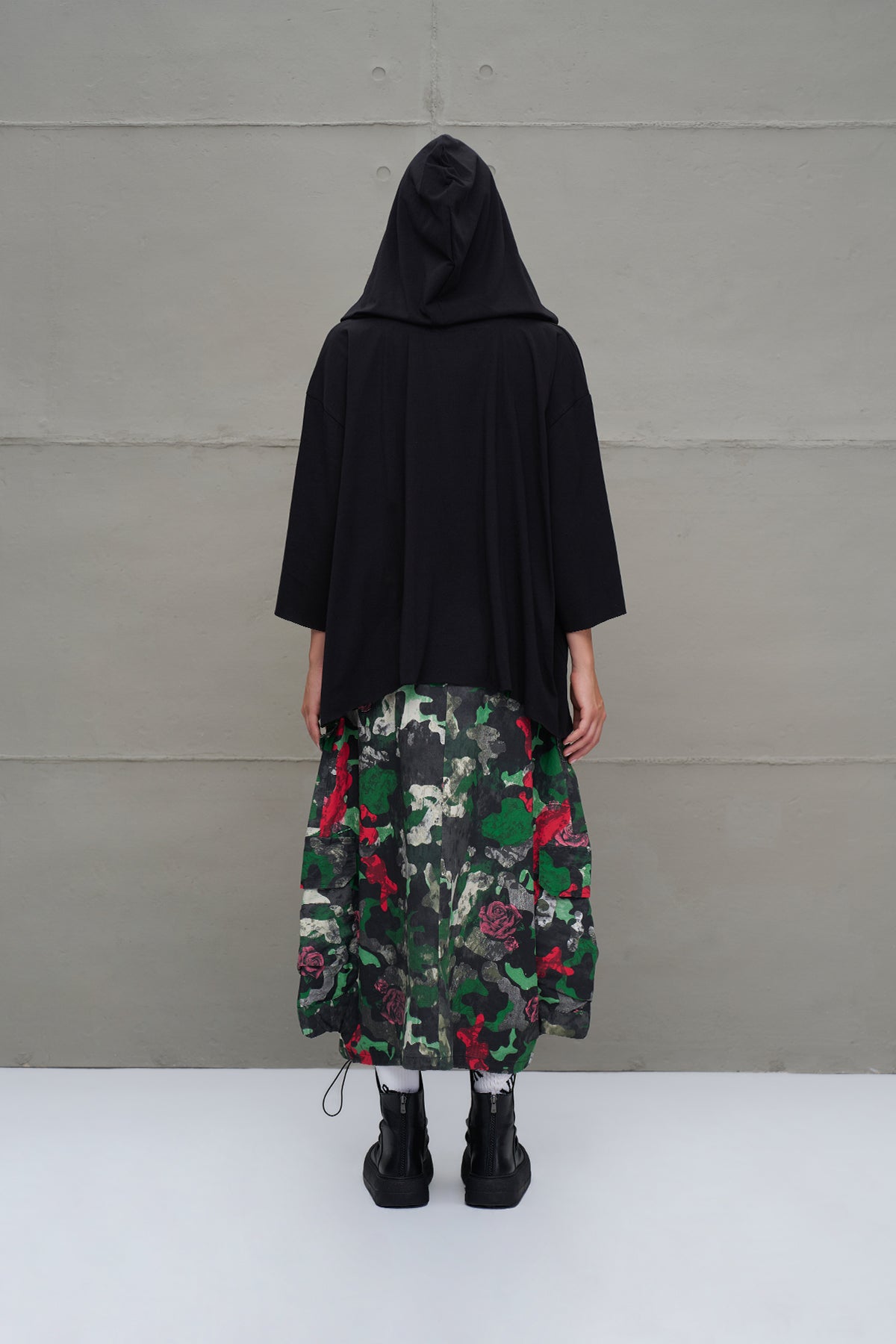 Siyah Asimetrik Oversize Kapüsonlu T-Shirt 18042