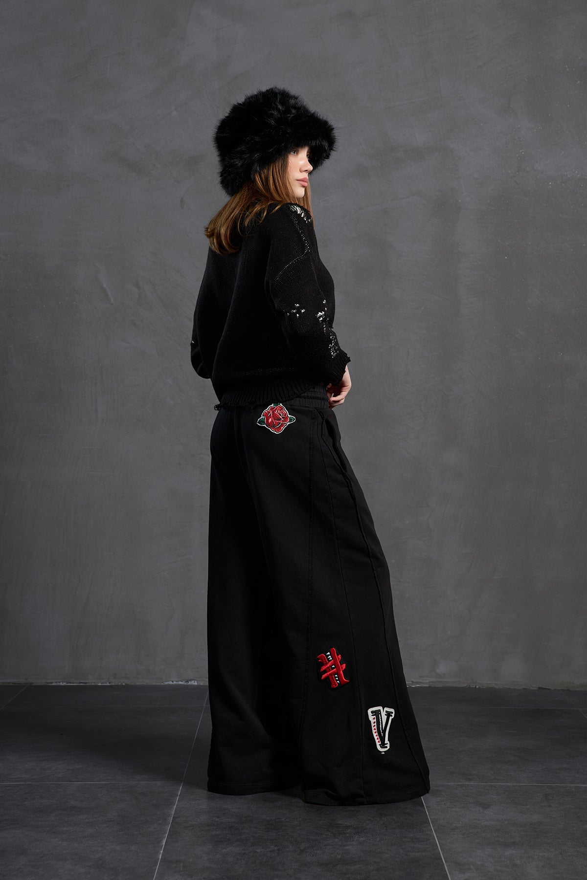 Siyah Ekru Oversize Triko Kazak 18051