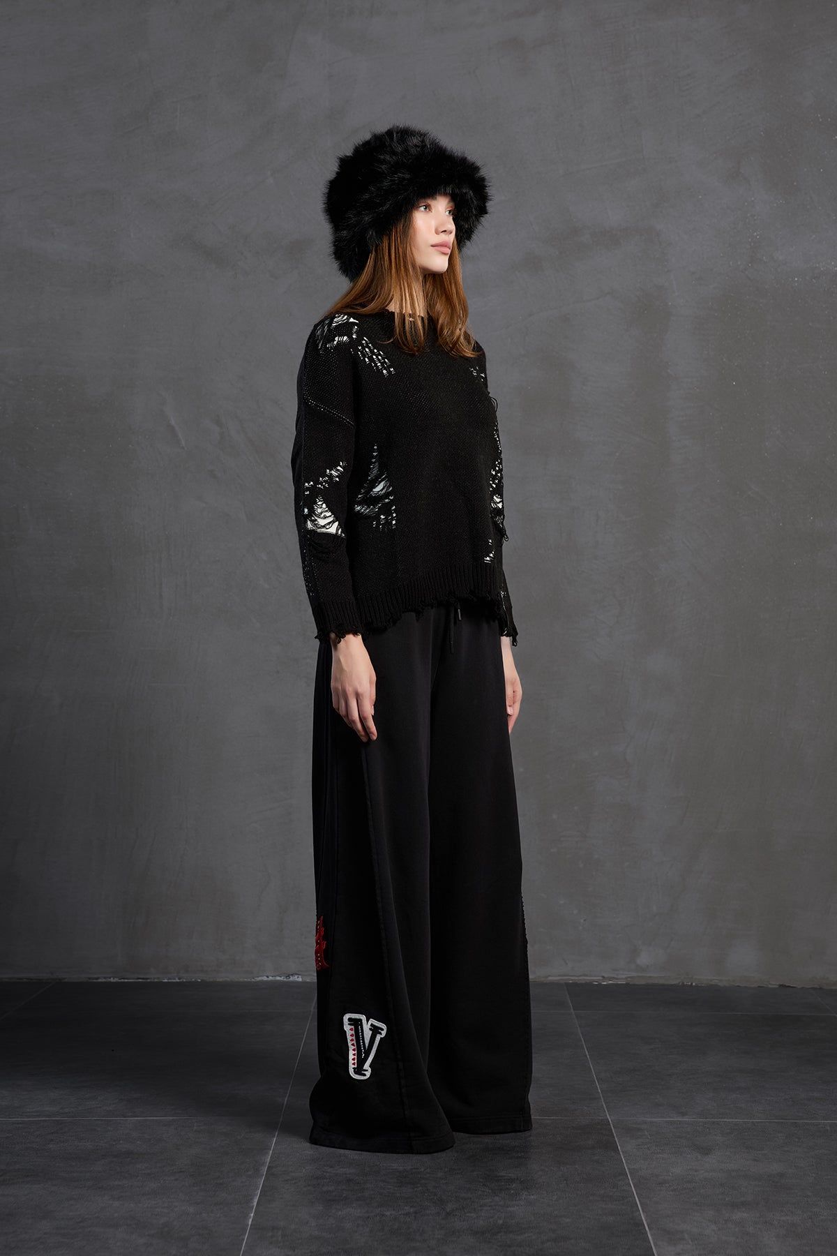 Siyah Ekru Oversize Triko Kazak 18051