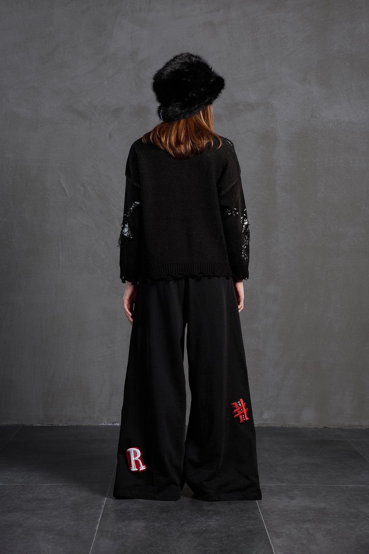 Siyah Ekru Oversize Triko Kazak 18051