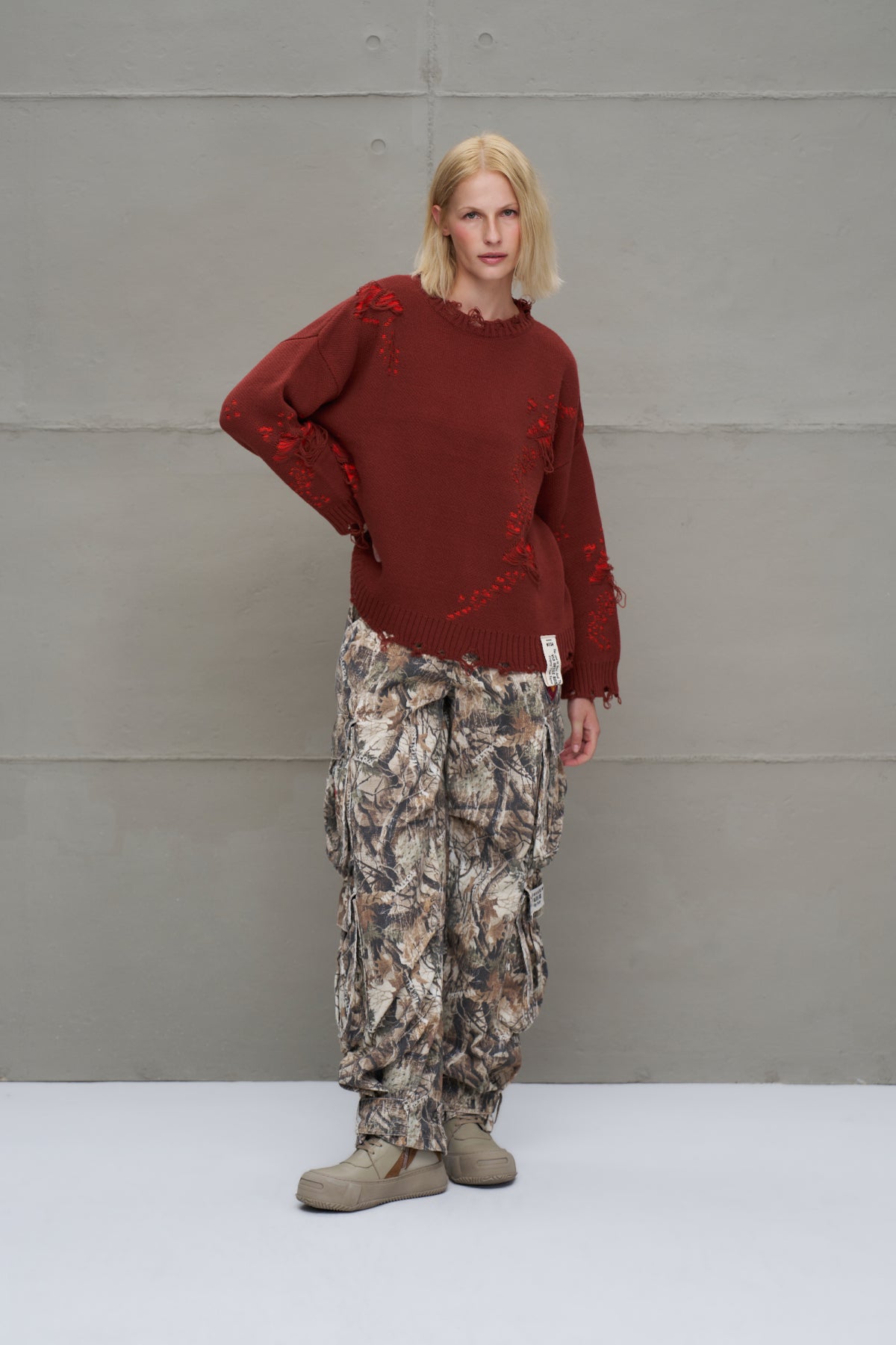 Kahverengi Turuncu Oversize Triko Kazak 18051