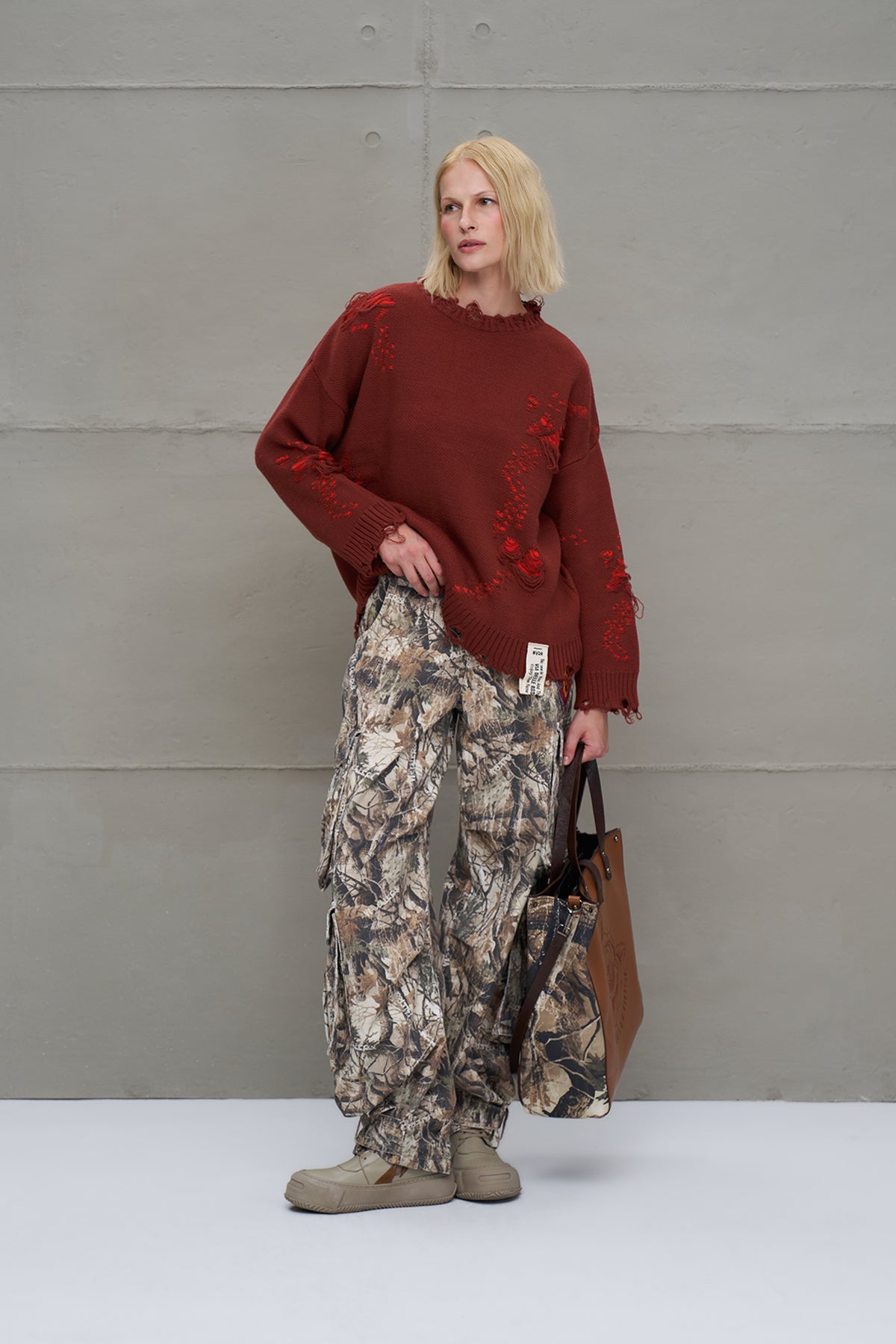 Kahverengi Turuncu Oversize Triko Kazak 18051