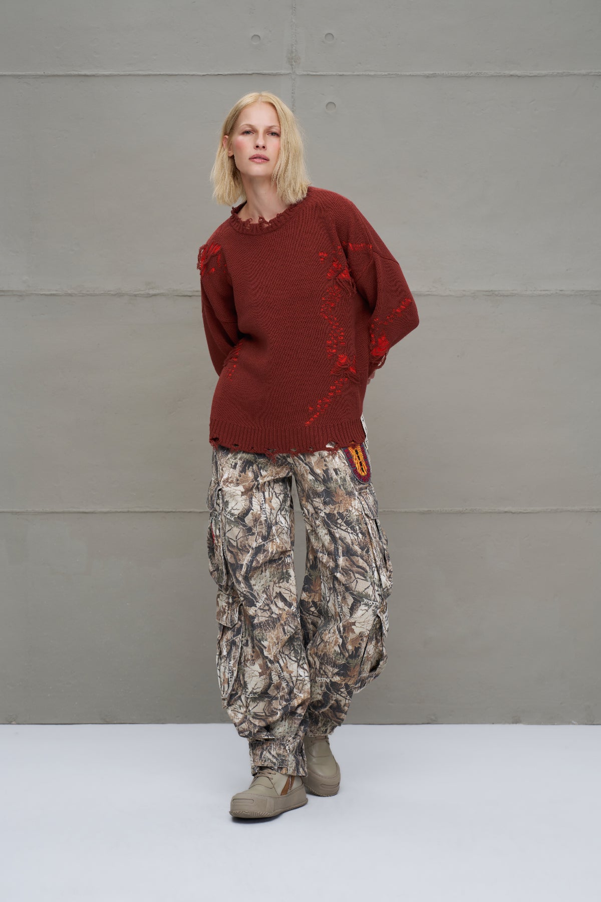 Kahverengi Turuncu Oversize Triko Kazak 18051