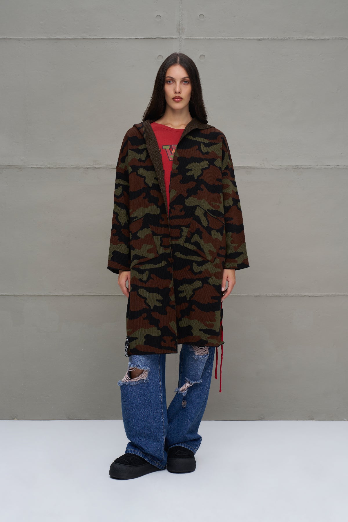 Siyah Haki Bordo Kamuflaj Desenli Triko Hirka 18056