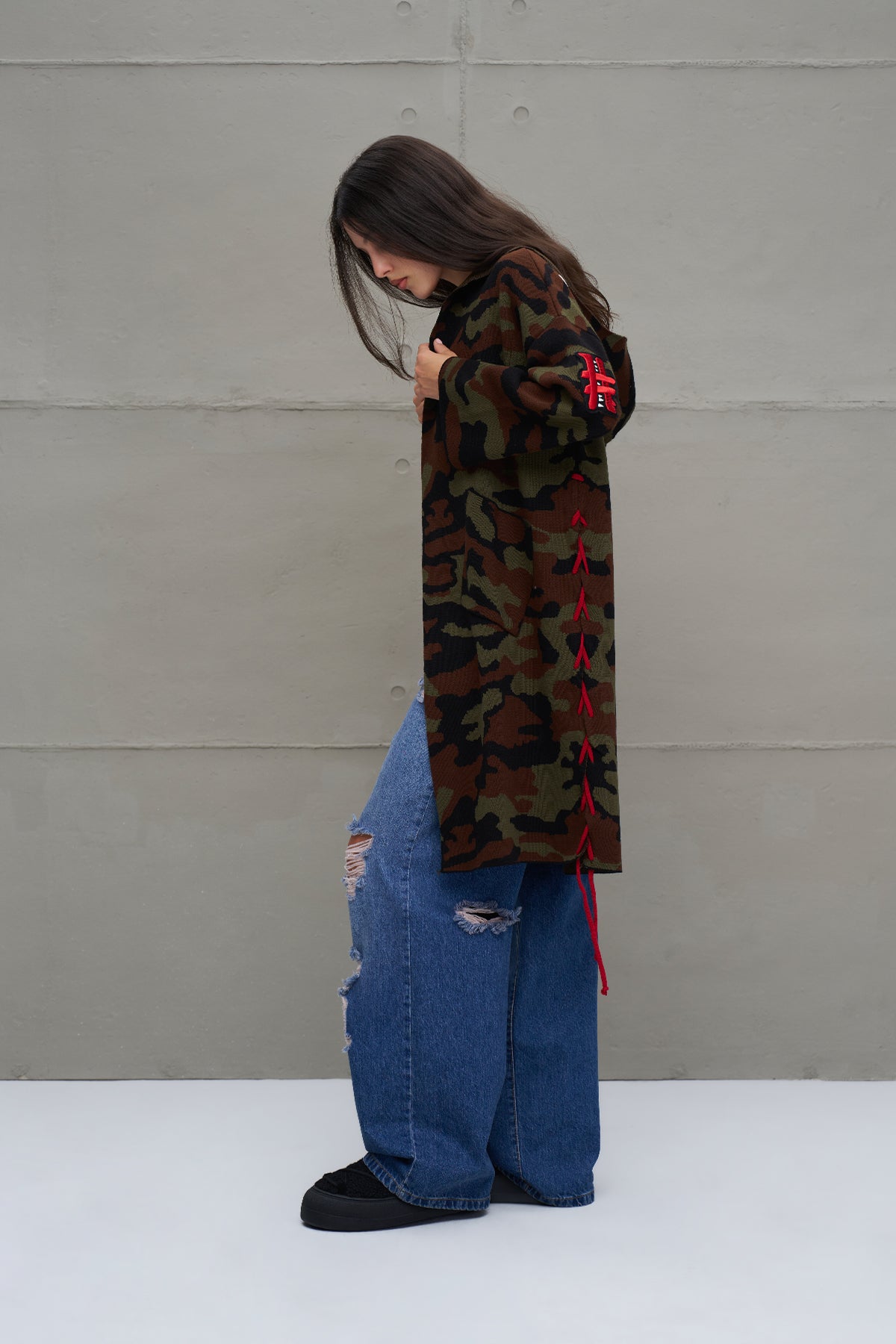 Siyah Haki Bordo Kamuflaj Desenli Triko Hirka 18056