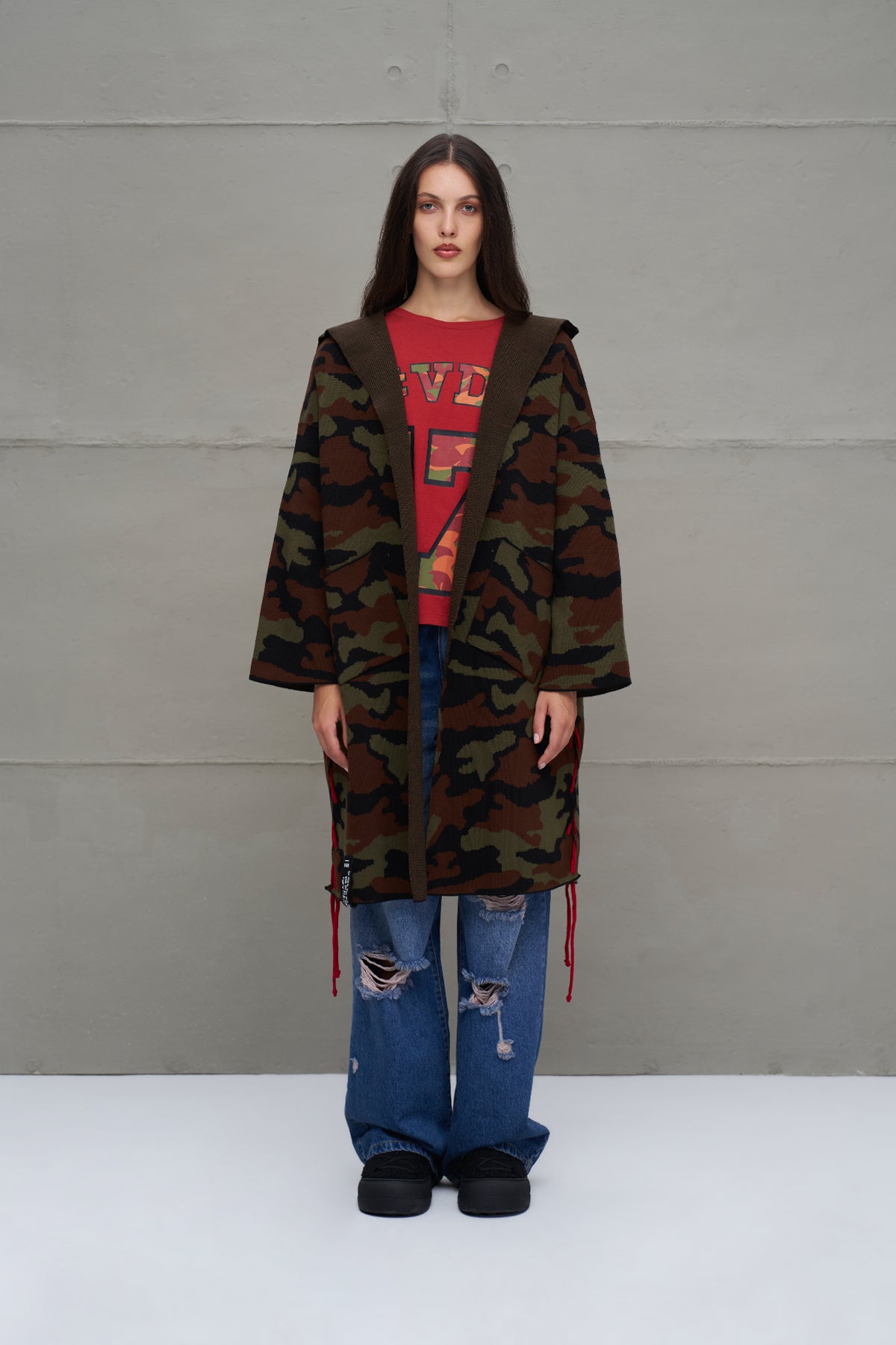 Siyah Haki Bordo Kamuflaj Desenli Triko Hirka 18056