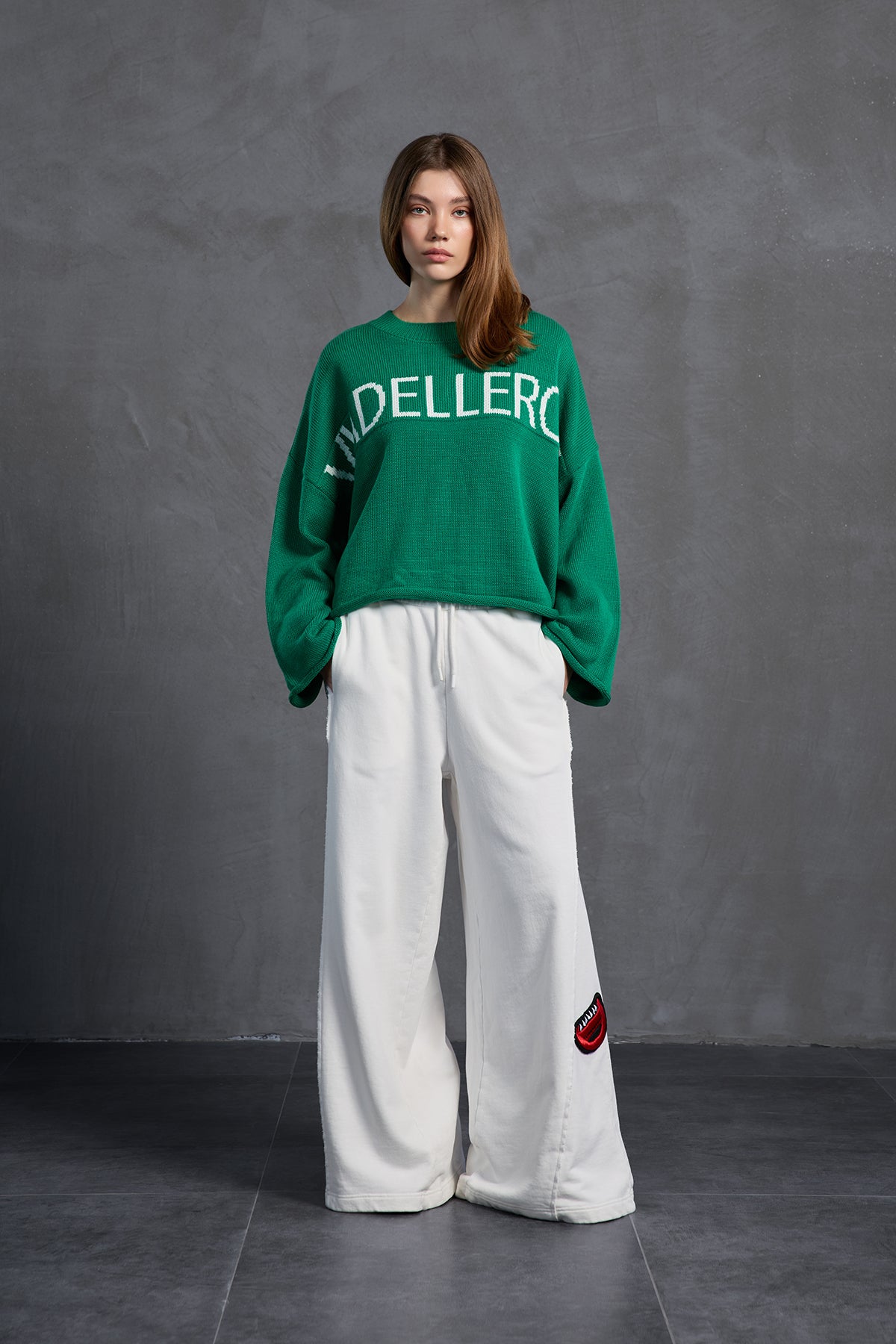 Yesil Baskili Oversize Kazak 18057