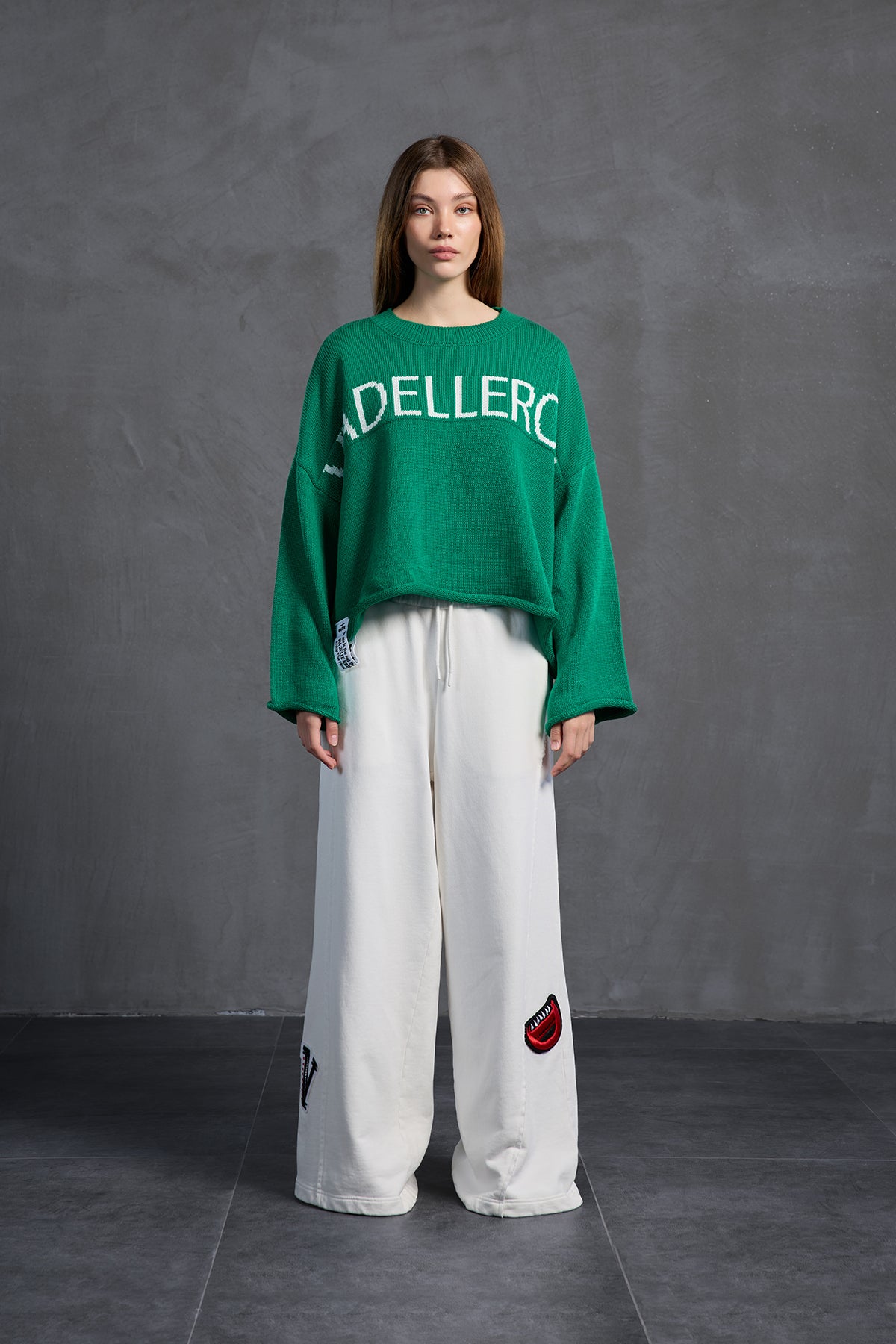 Yesil Baskili Oversize Kazak 18057