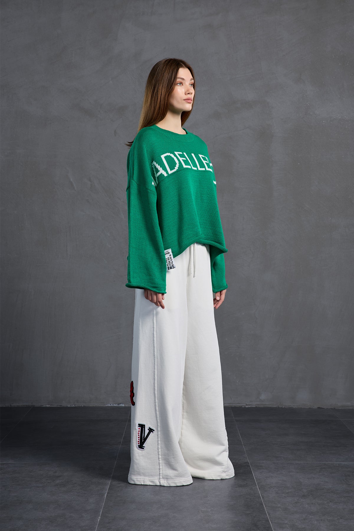 Yesil Baskili Oversize Kazak 18057