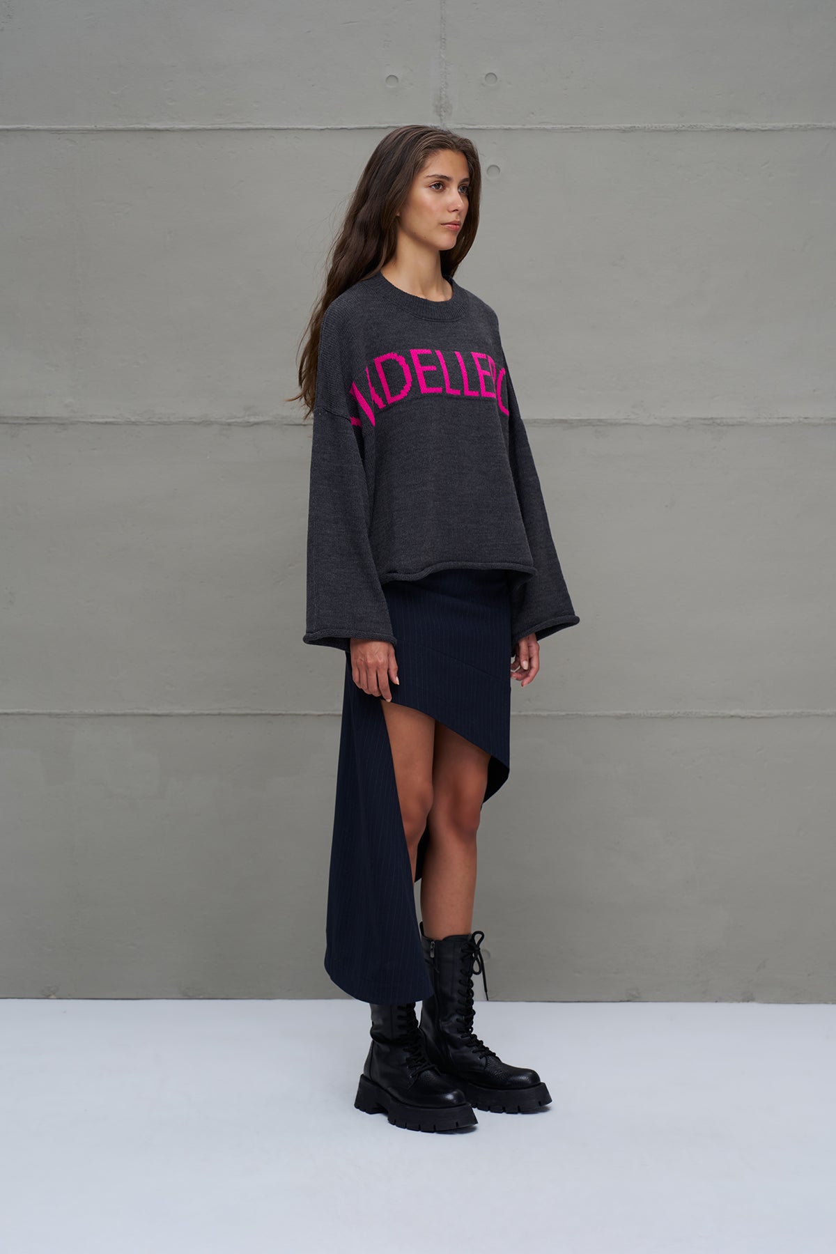 Antrasit Baskili Oversize Triko Kazak 18057