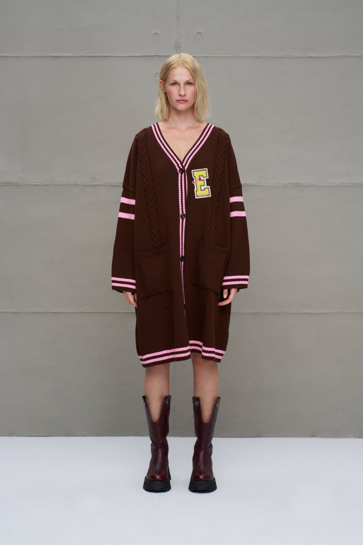 Kahverengi Pembe Uzun Oversize Triko Hirka 18058