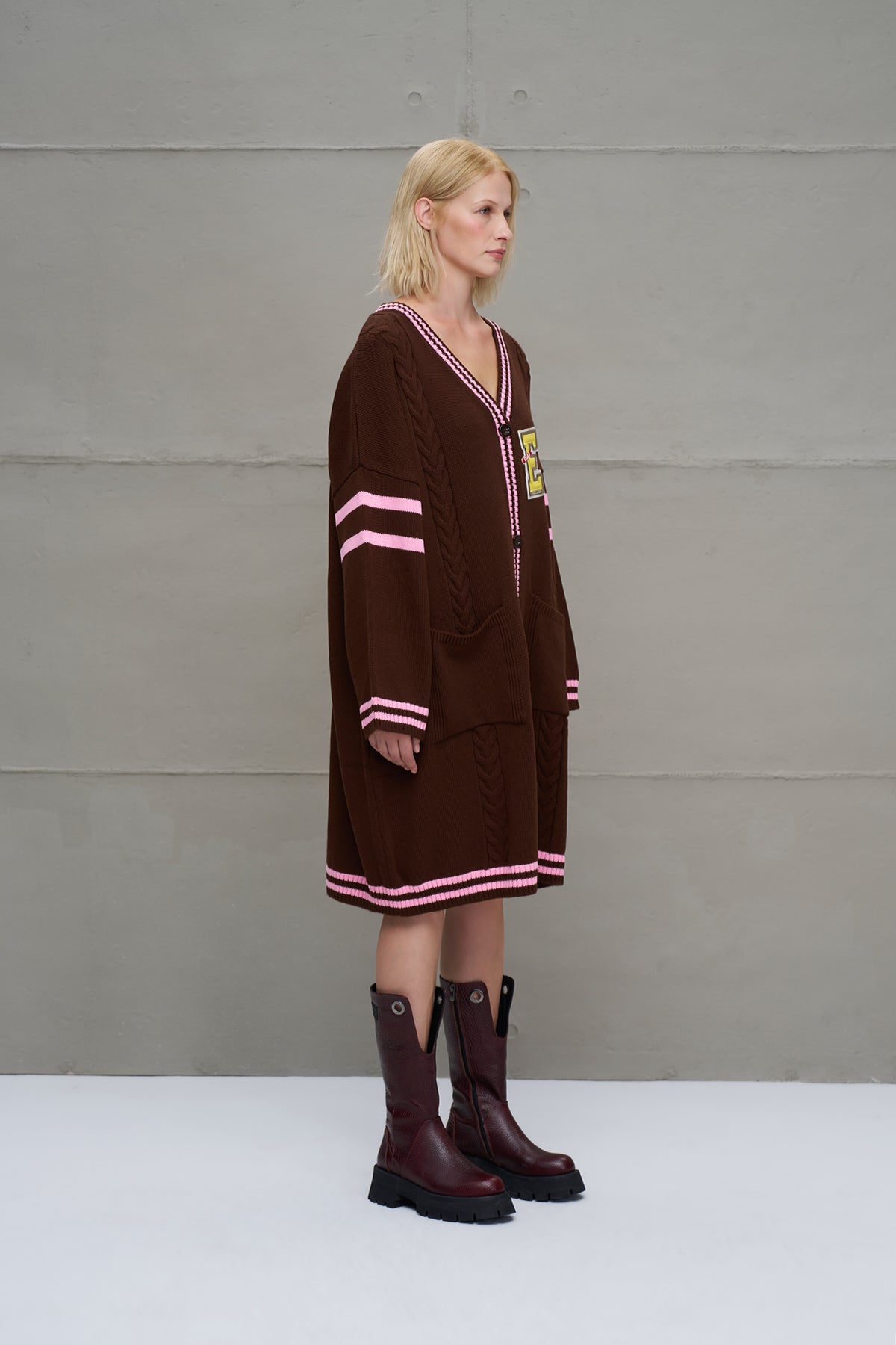 Kahverengi Pembe Uzun Oversize Triko Hirka 18058