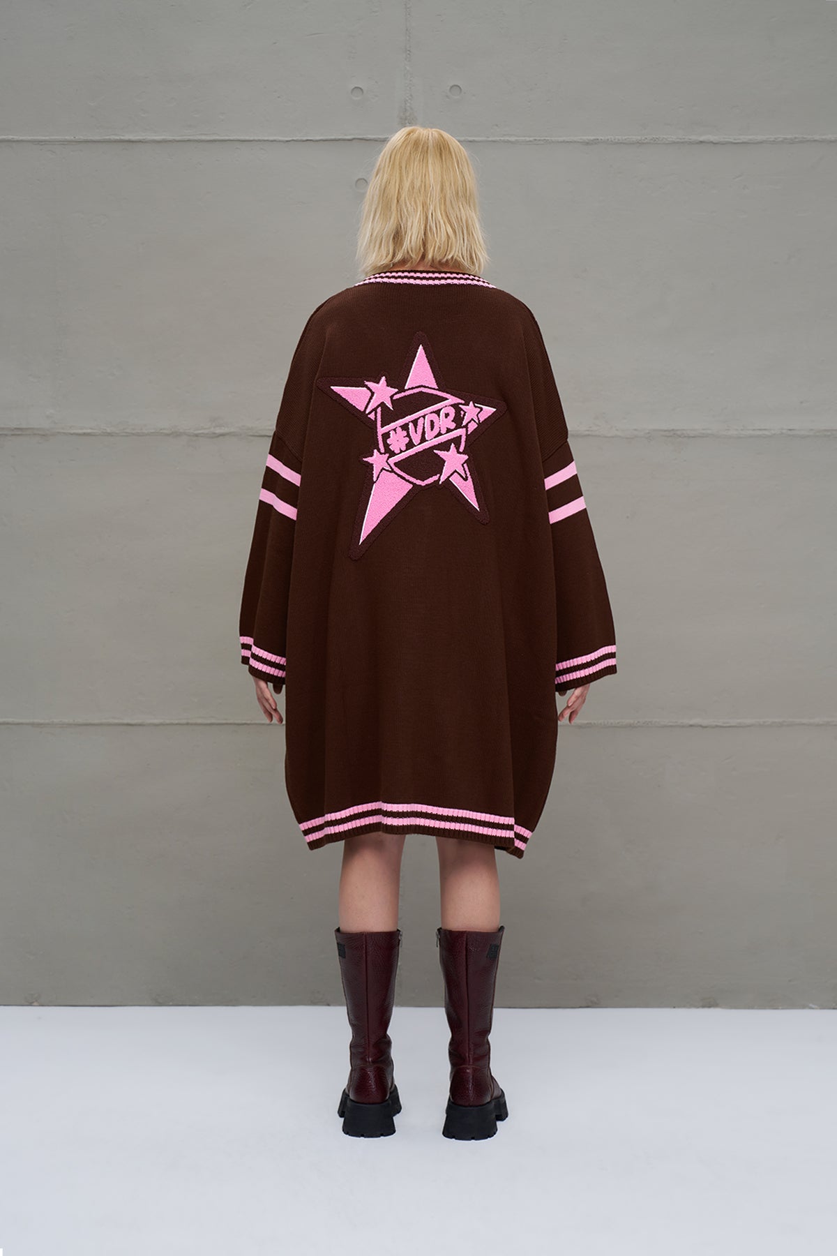 Kahverengi Pembe Uzun Oversize Triko Hirka 18058