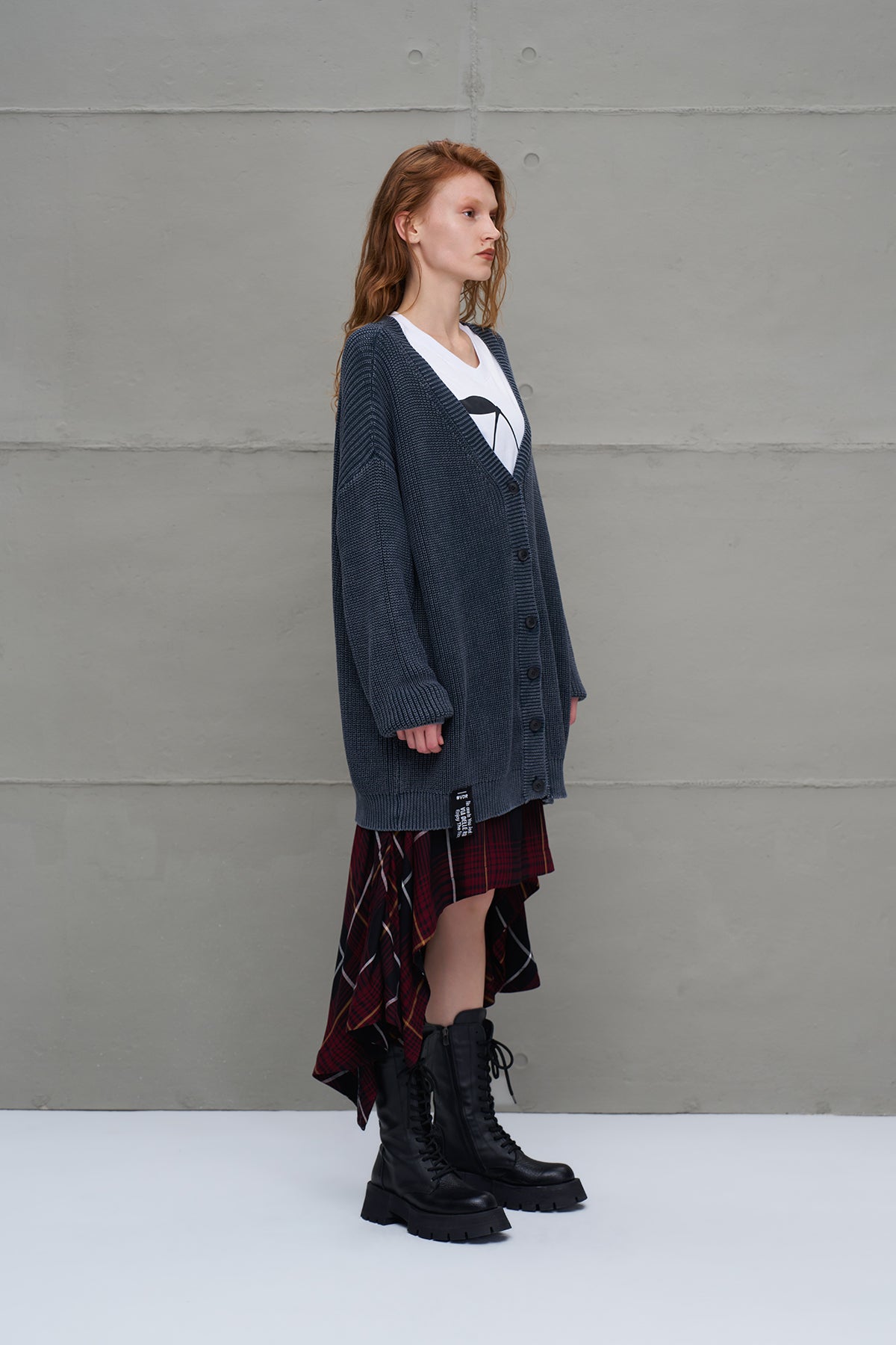 Antrasit Sirti Örme Desenli Oversize Hirka 18074