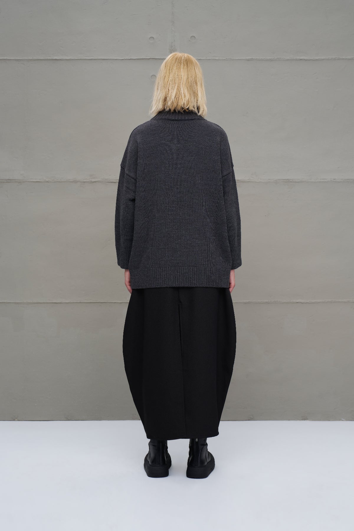 Antrasit Melanj Sloganli Oversize Triko Kazak 18075