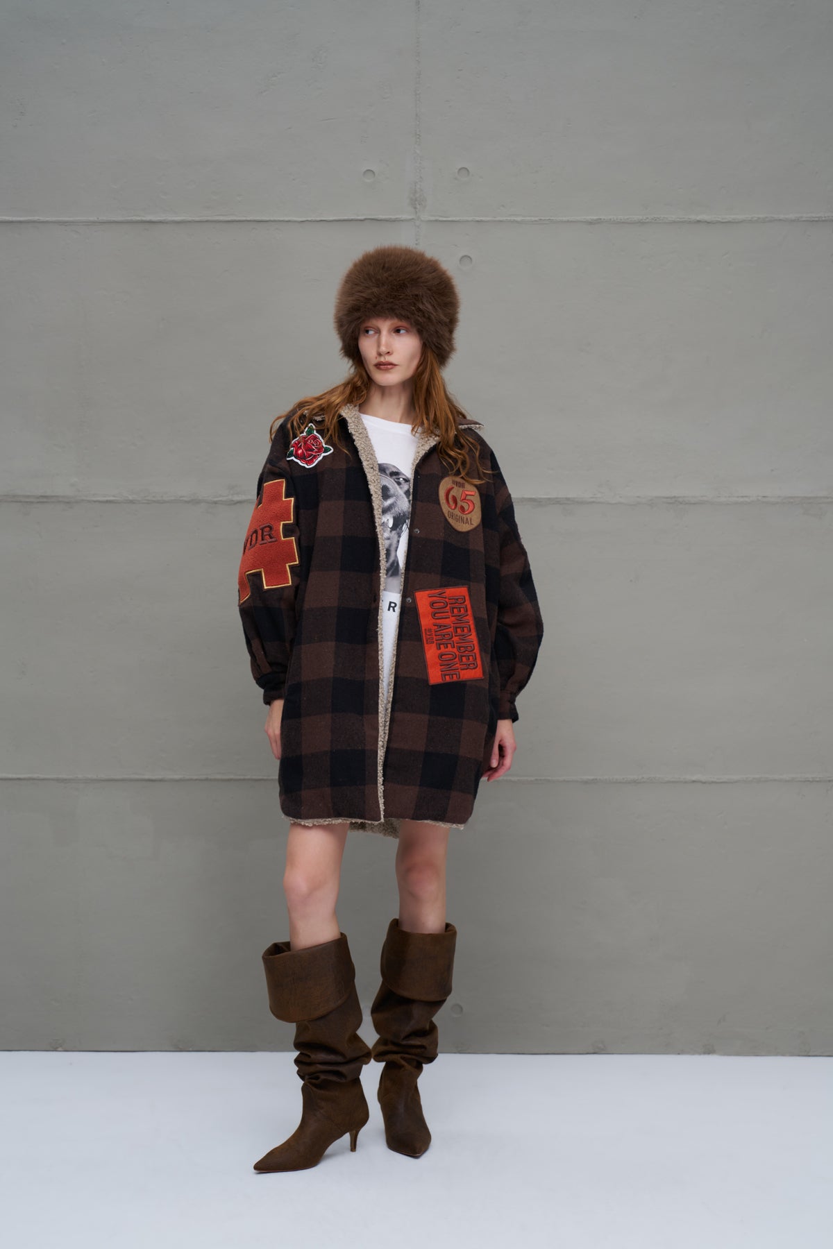 Kahverengi Bej Ekose Oversize Ceket 18117