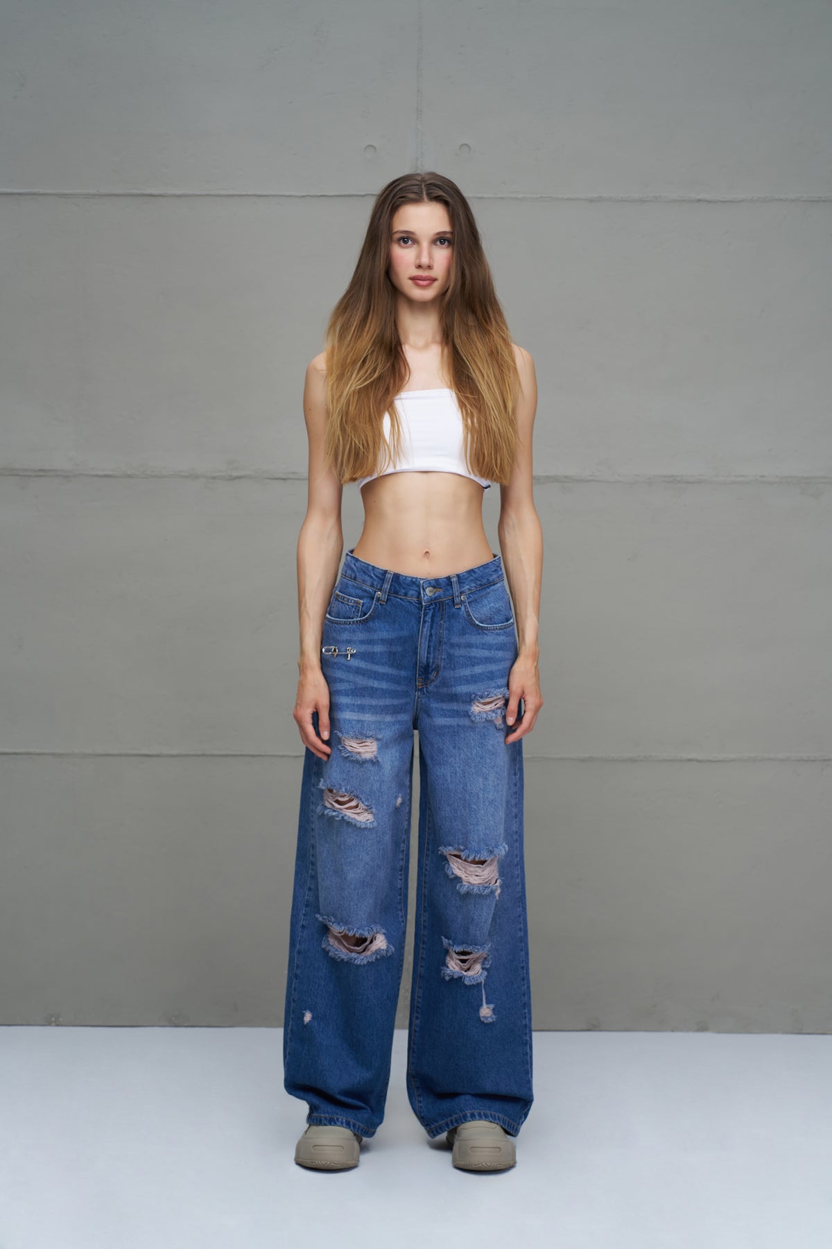 Mavi Yirtik Oversize Denim Pantolon 18132