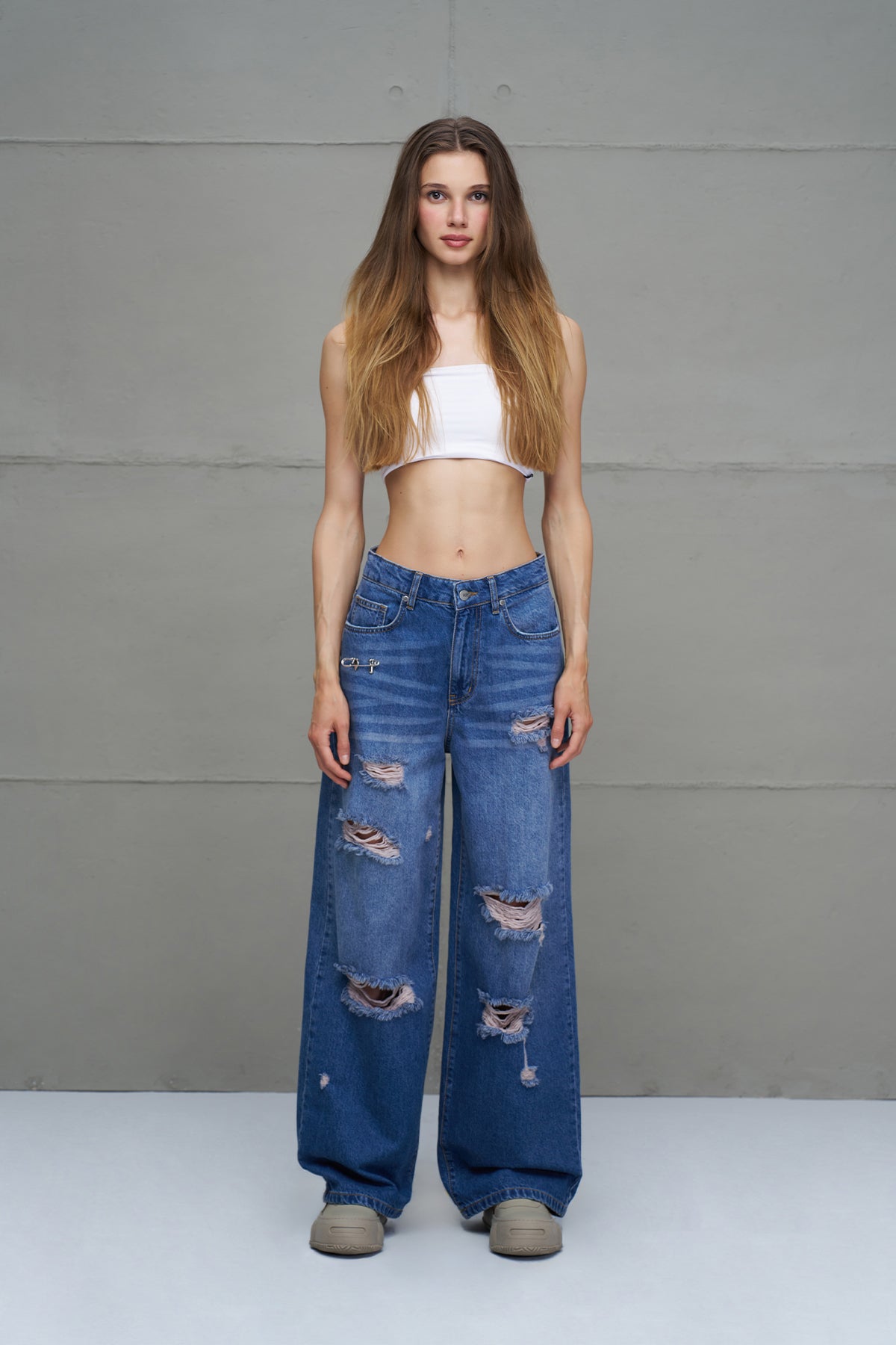 Mavi Yirtik Oversize Denim Pantolon 18132