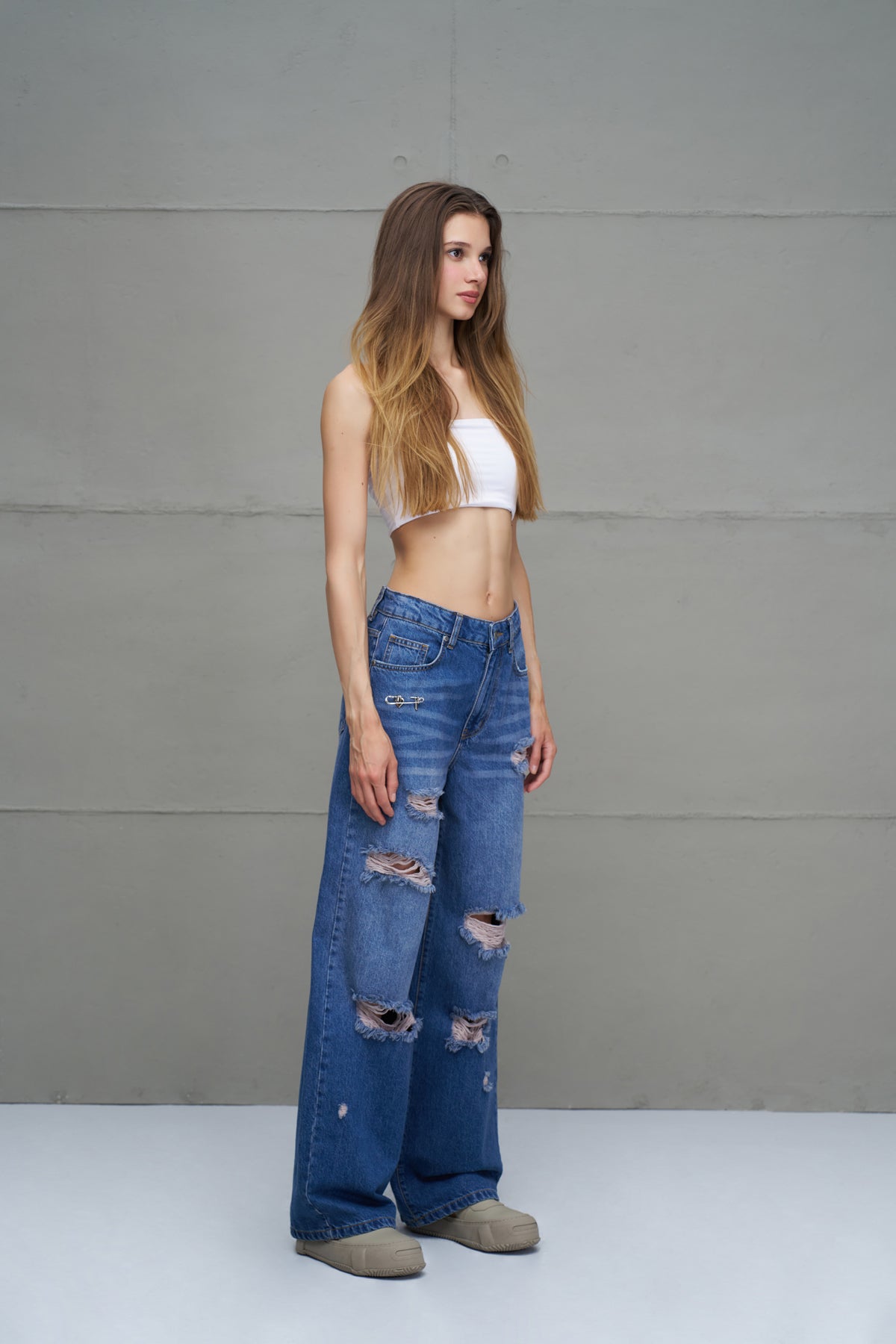 Mavi Yirtik Oversize Denim Pantolon 18132