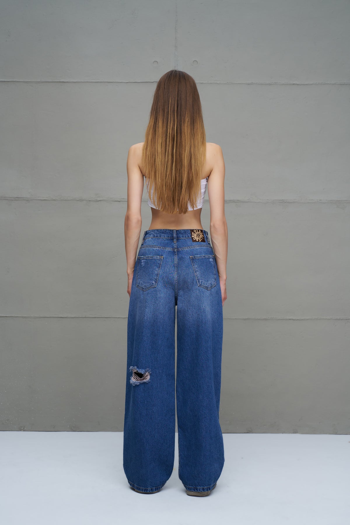 Mavi Yirtik Oversize Denim Pantolon 18132