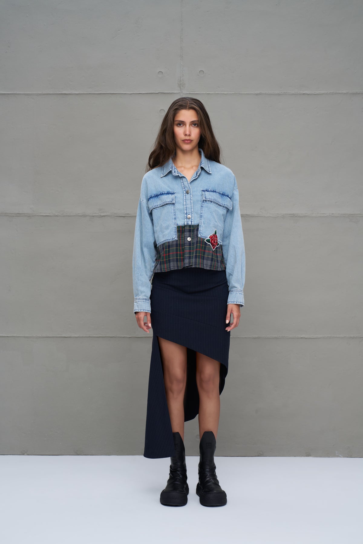 Mavi Ekoseli Denim Oversize Gömlek 18133