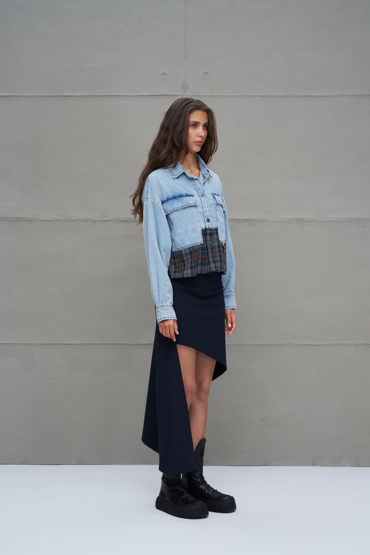 Mavi Ekoseli Denim Oversize Gömlek 18133