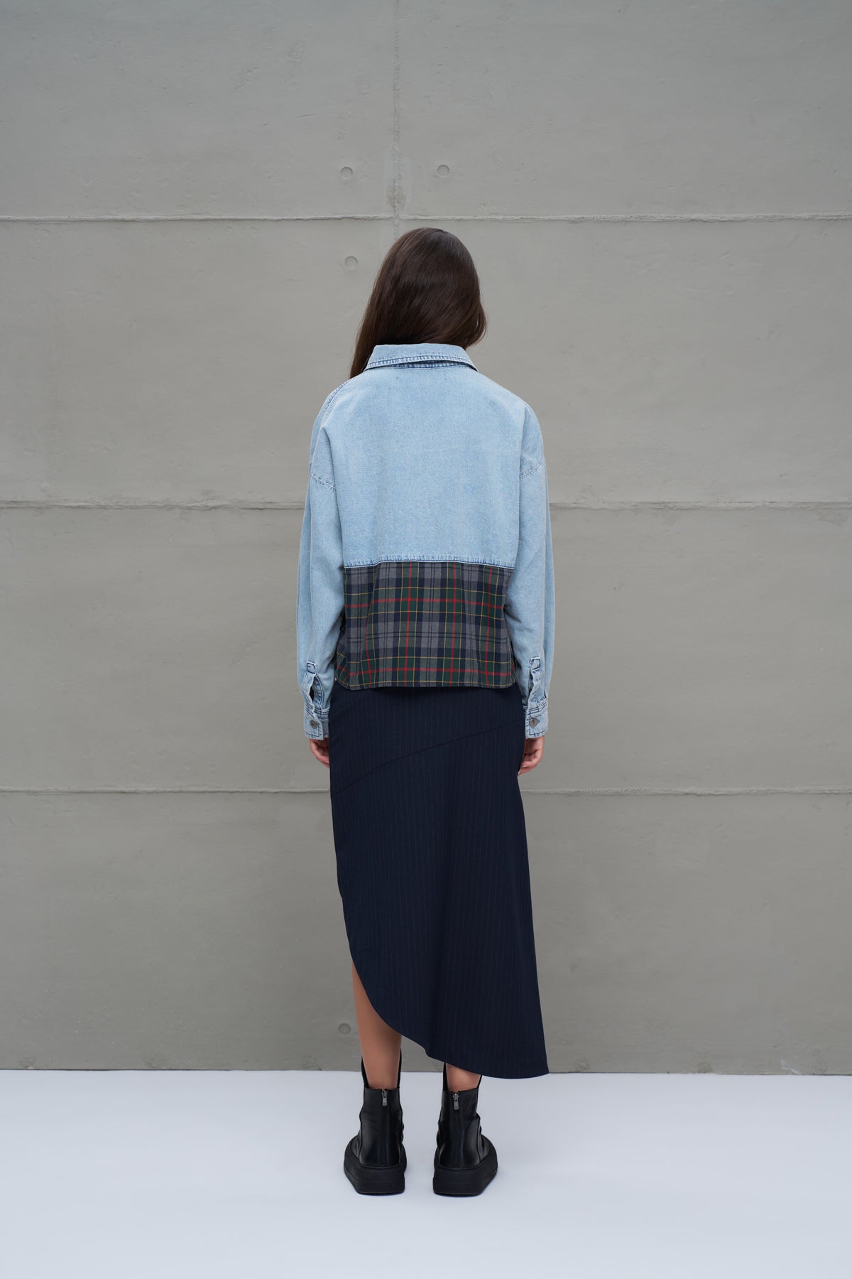 Mavi Ekoseli Denim Oversize Gömlek 18133